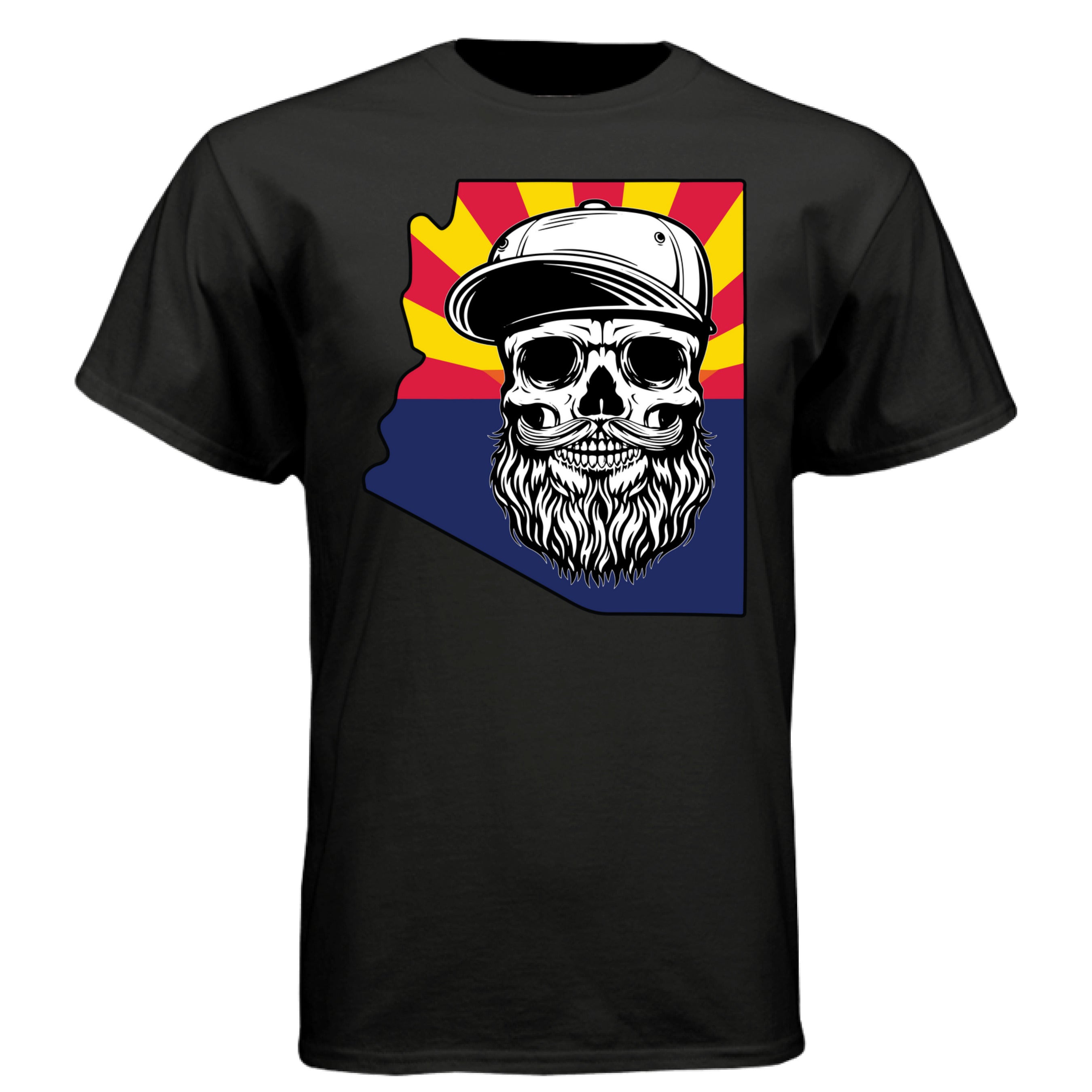 Arizona Bearded Skull T-Shirt – Desert Vibes for the Bearded Rebel BLACK - FRONT