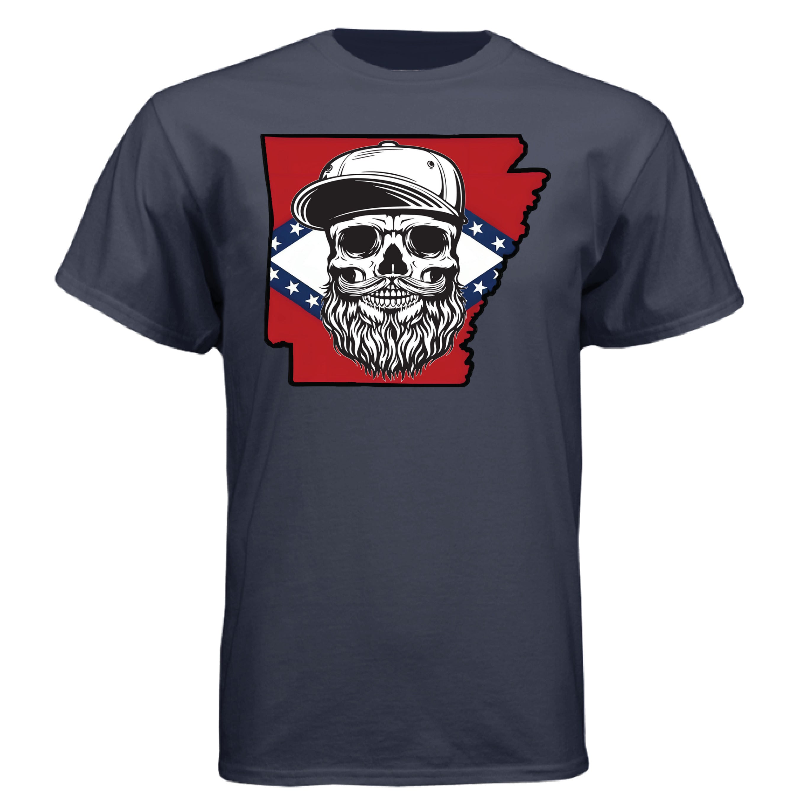 Arkansas Bearded Skull T-Shirt – Bold Southern Style for the Bearded Legends Athletic Navy - FRONT