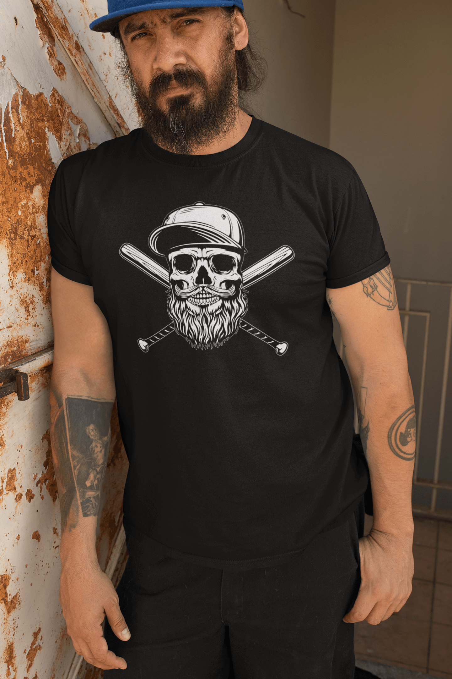 Baseball Beard Skull Hanes Tee Shirt