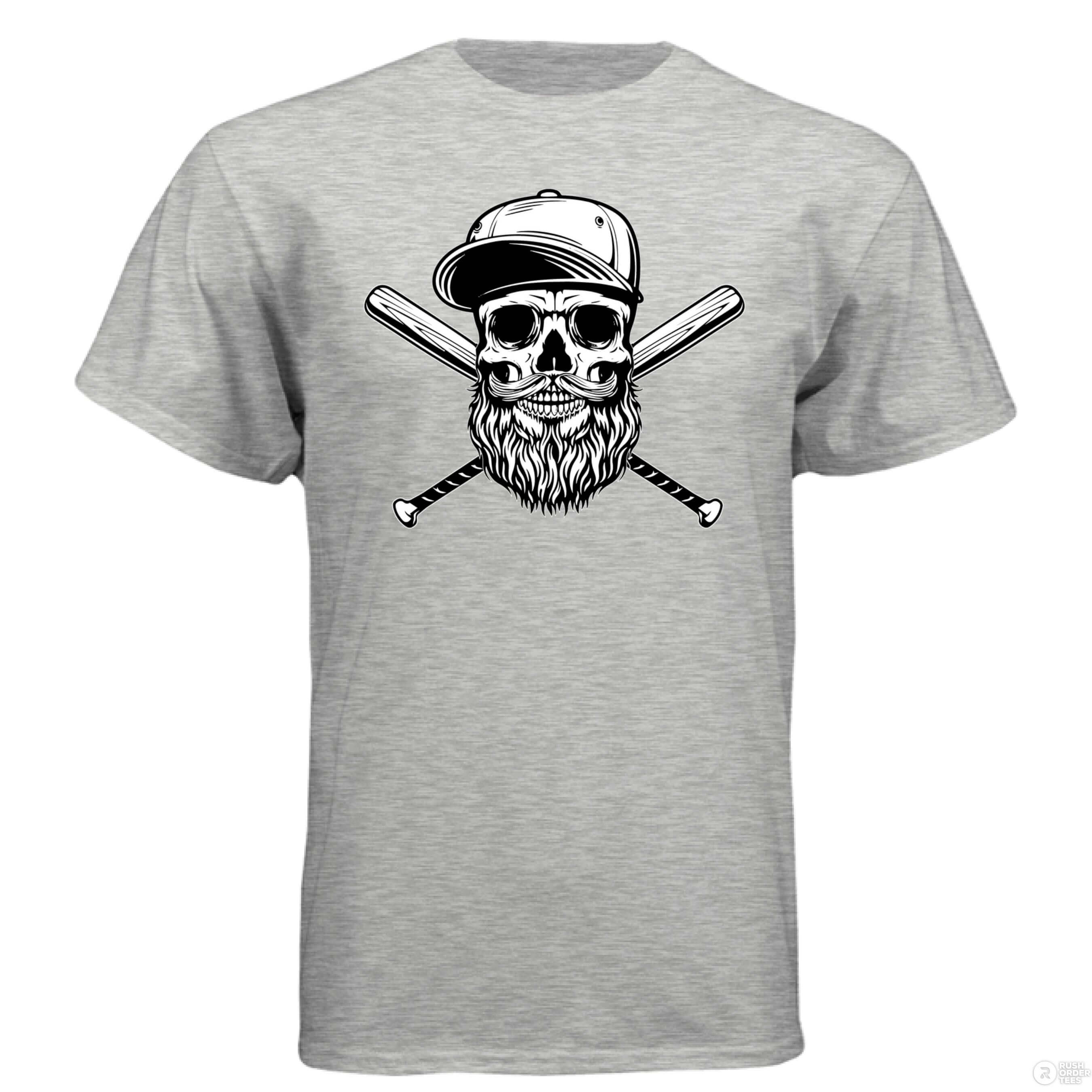 Baseball Beard Skull Hanes Tee Shirt ASH - FRONT