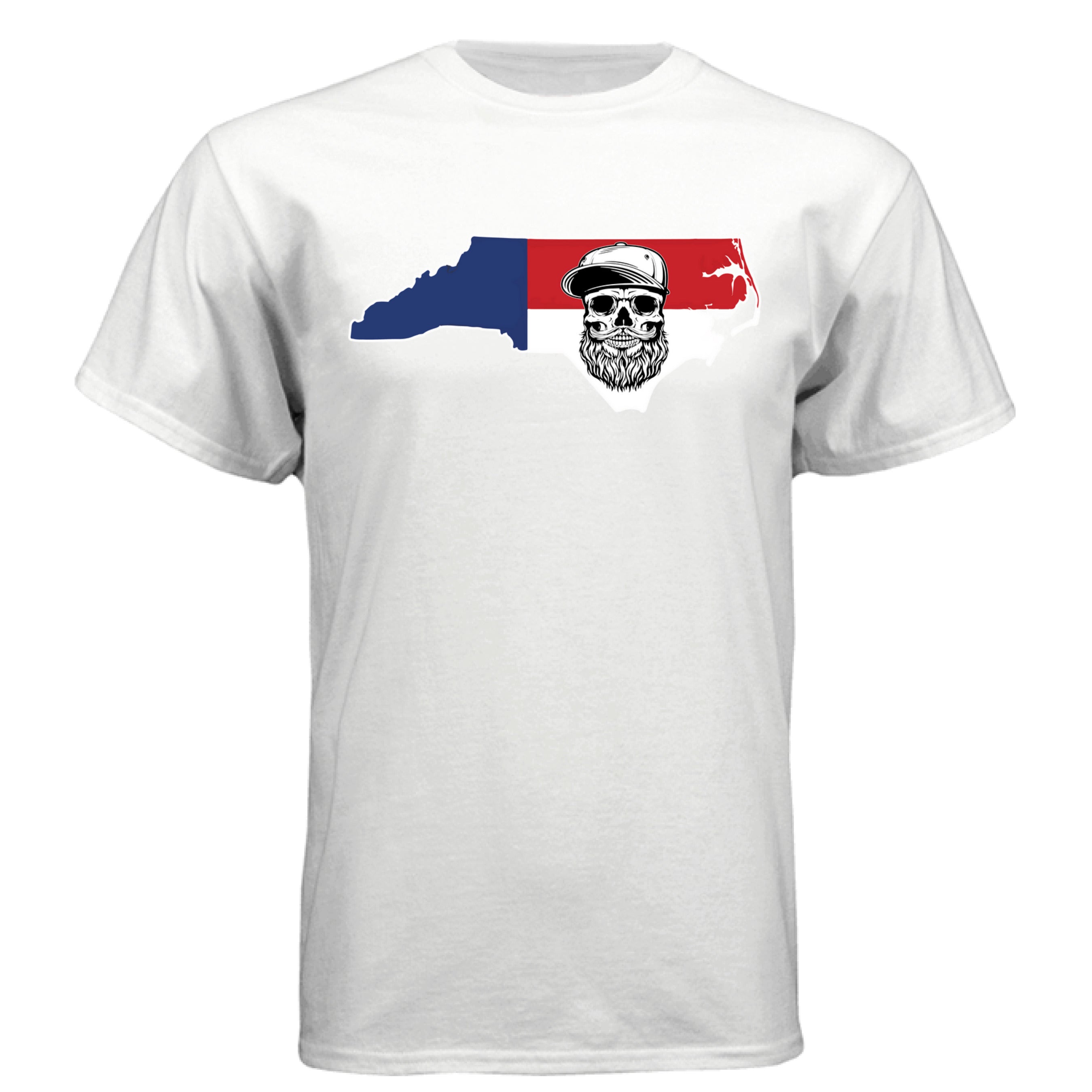 Beard Skull North Carolina Shirt Bearded State Pride Tee for Men NC Flag Design WHITE - FRONT