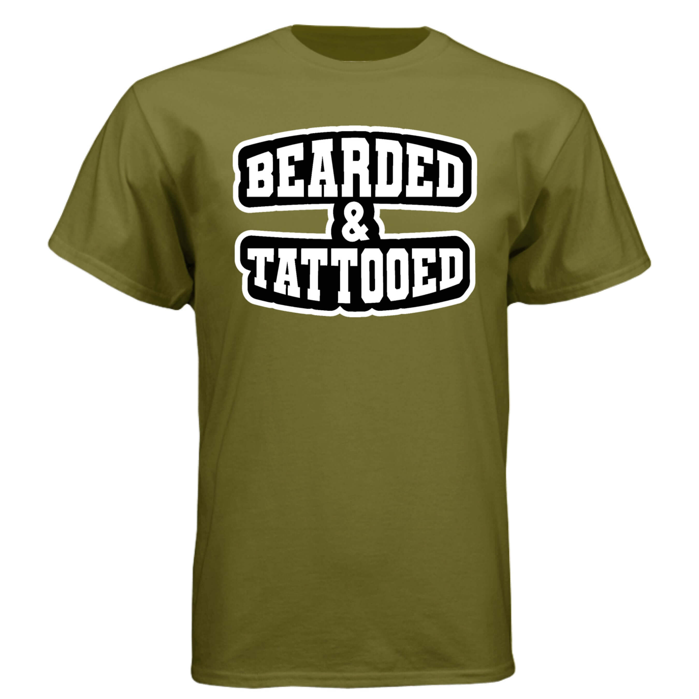 Bearded And Tattooed Hanes Tee Shirt For Guys With Beards FATIGUE GREEN - FRONT