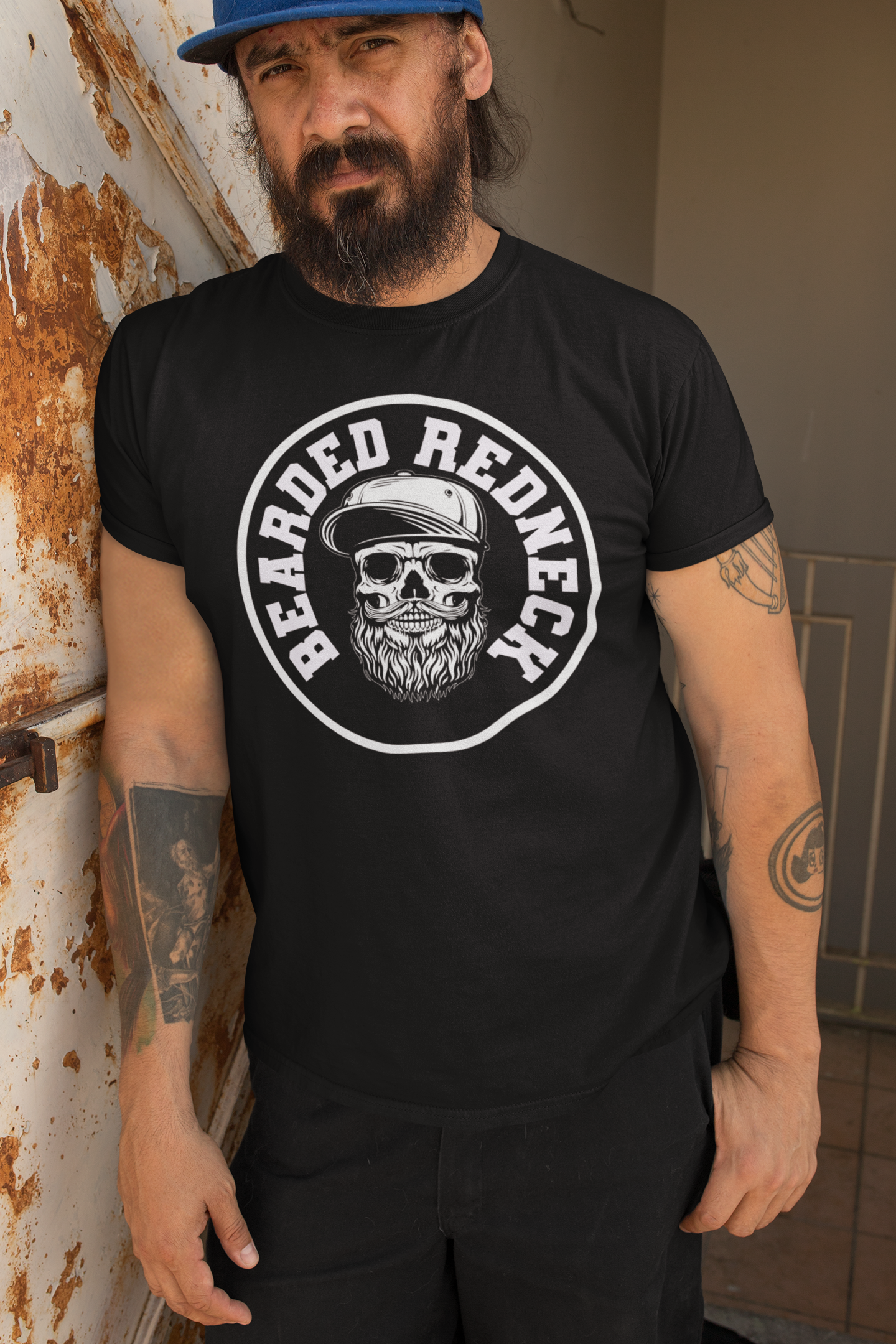 Bearded Redneck Skull Hanes Tee Shirt – Rugged Beard Graphic T-Shirt for Country Pride & Everyday Wear