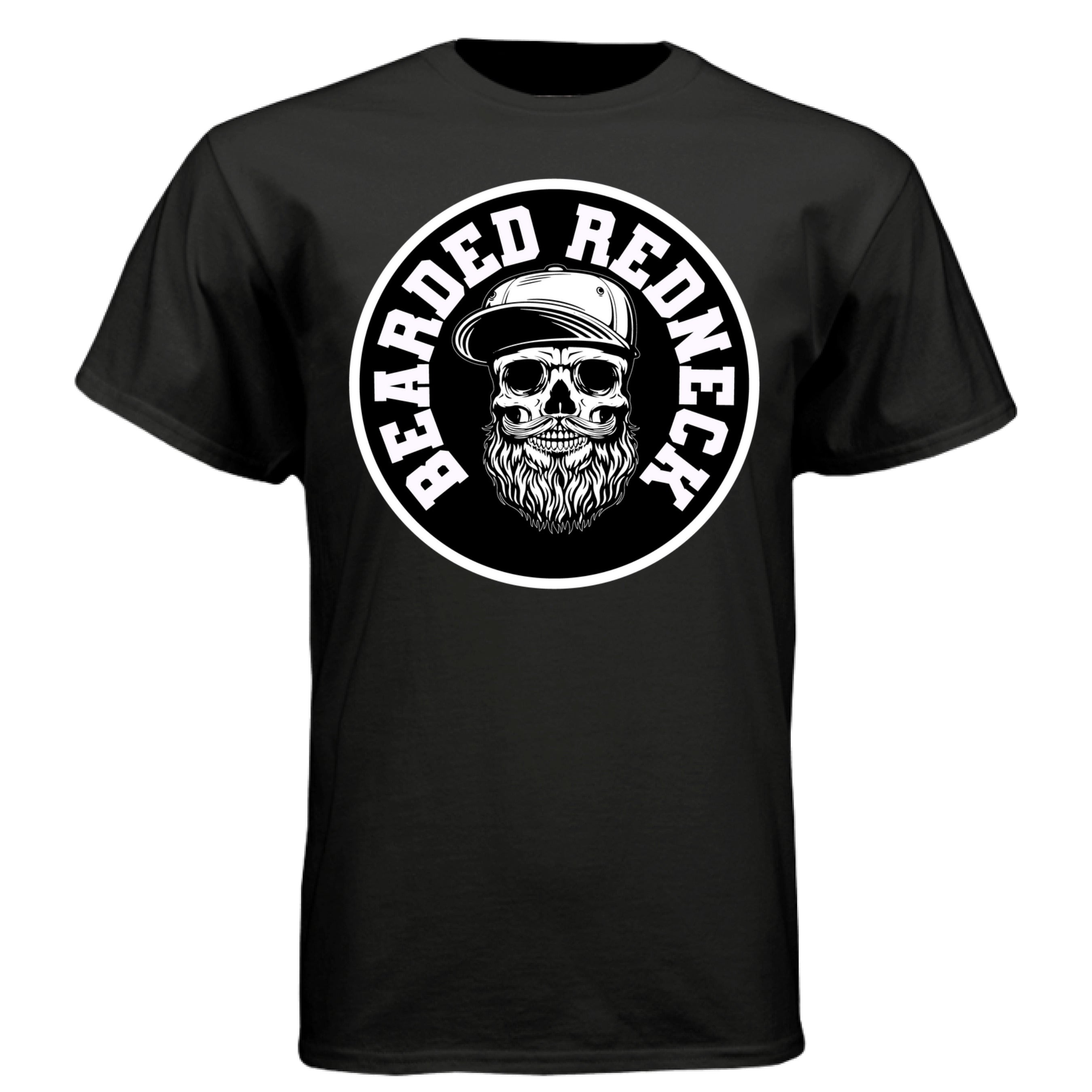 Bearded Redneck Skull Hanes Tee Shirt – Rugged Beard Graphic T-Shirt for Country Pride & Everyday Wear BLACK - FRONT