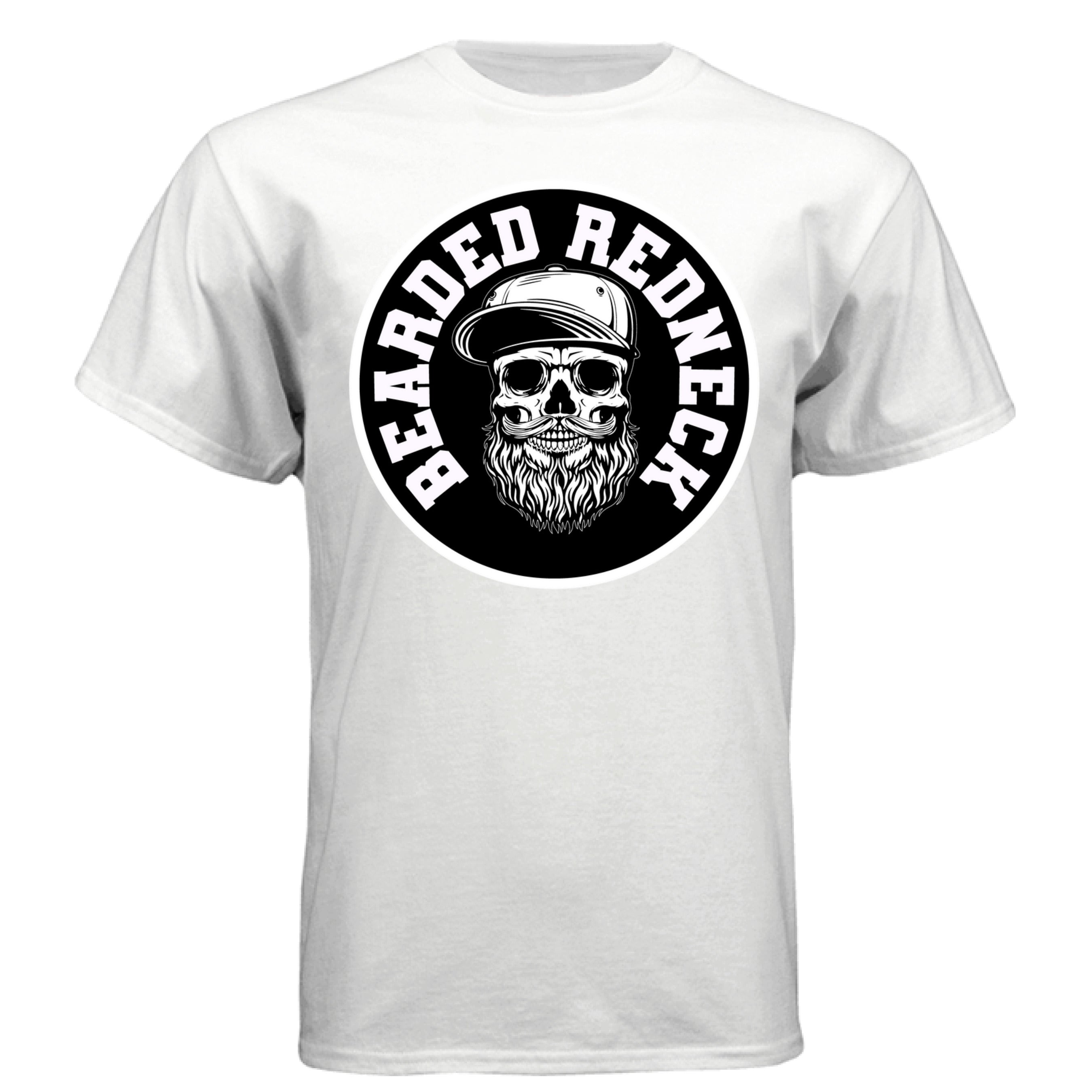 Bearded Redneck Skull Hanes Tee Shirt – Rugged Beard Graphic T-Shirt for Country Pride & Everyday Wear WHITE - FRONT