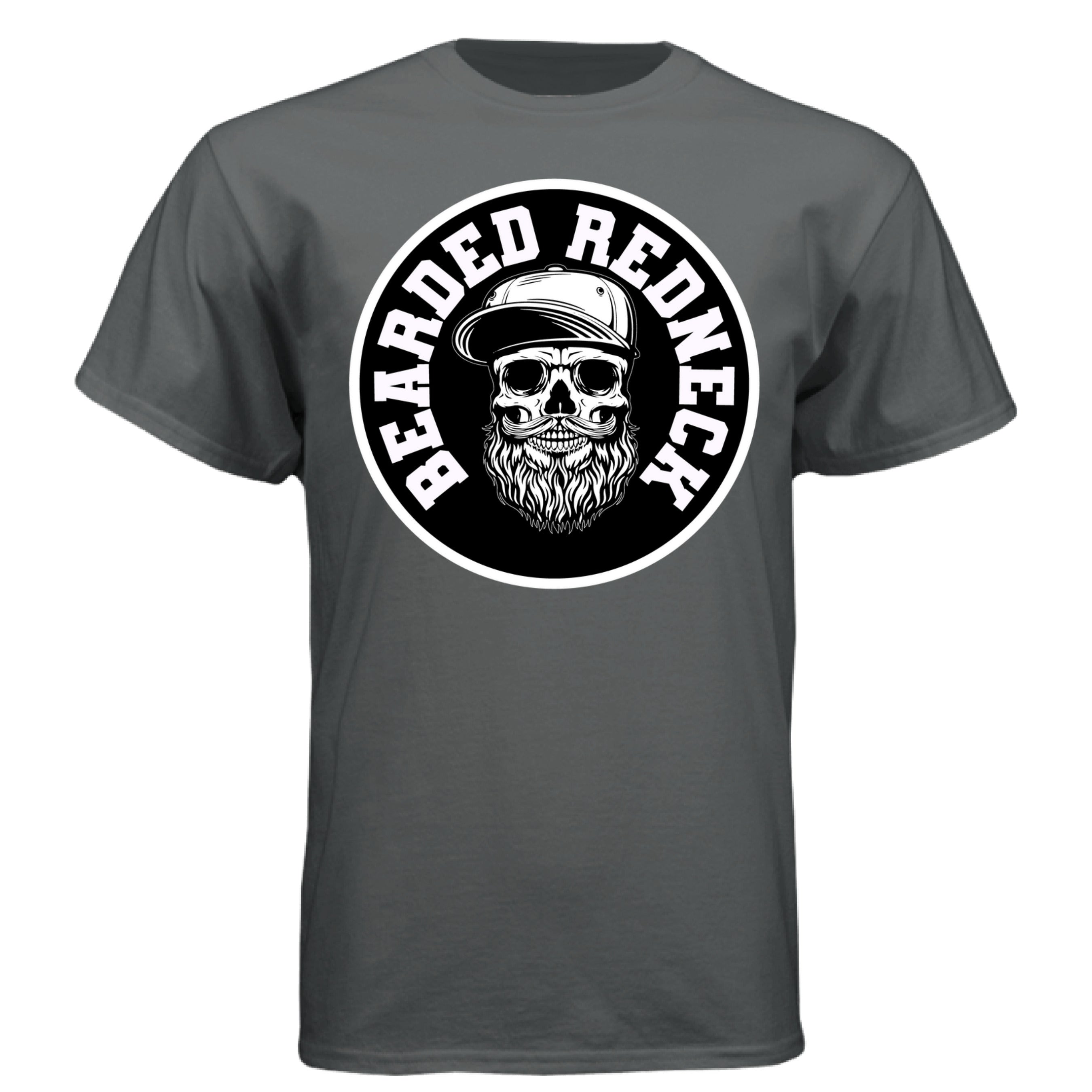 Bearded Redneck Skull Hanes Tee Shirt – Rugged Beard Graphic T-Shirt for Country Pride & Everyday Wear CHARCOAL HEATHER - FRONT