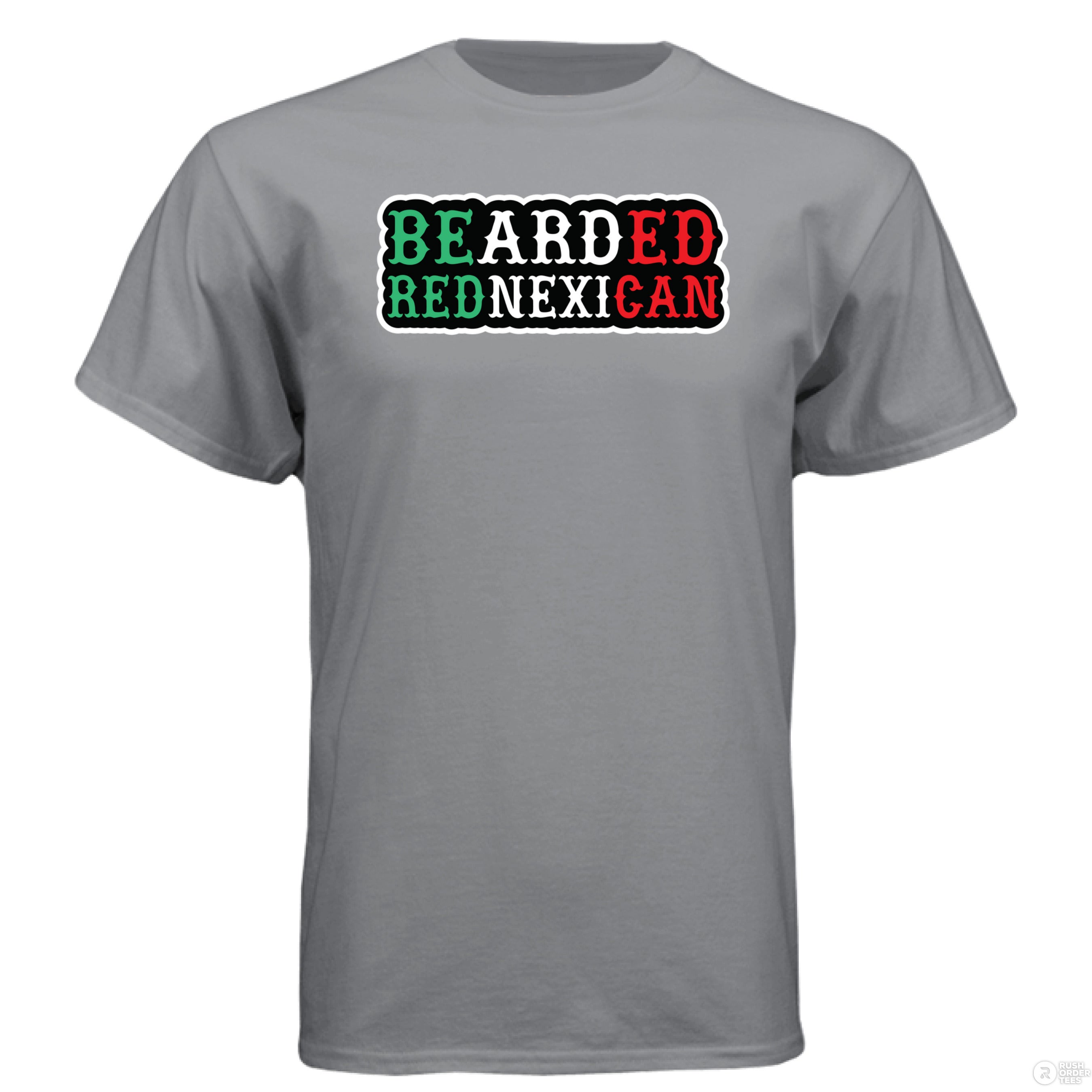Bearded Rednexican T-Shirt – Bold, Funny Southern Pride Hanes Tee Stock grey