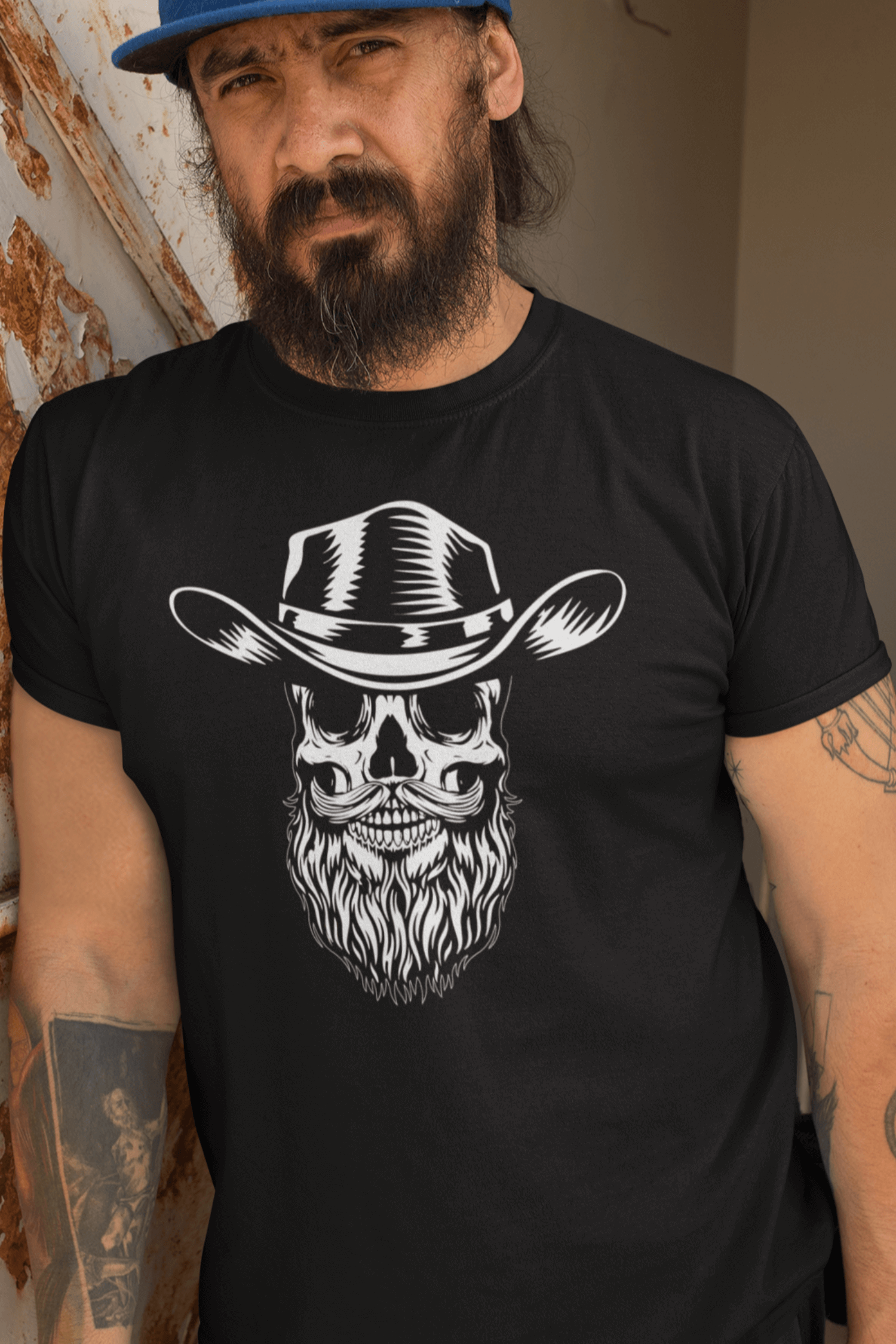 Bearded Skull Cowboy Hanes Tee Shirt
