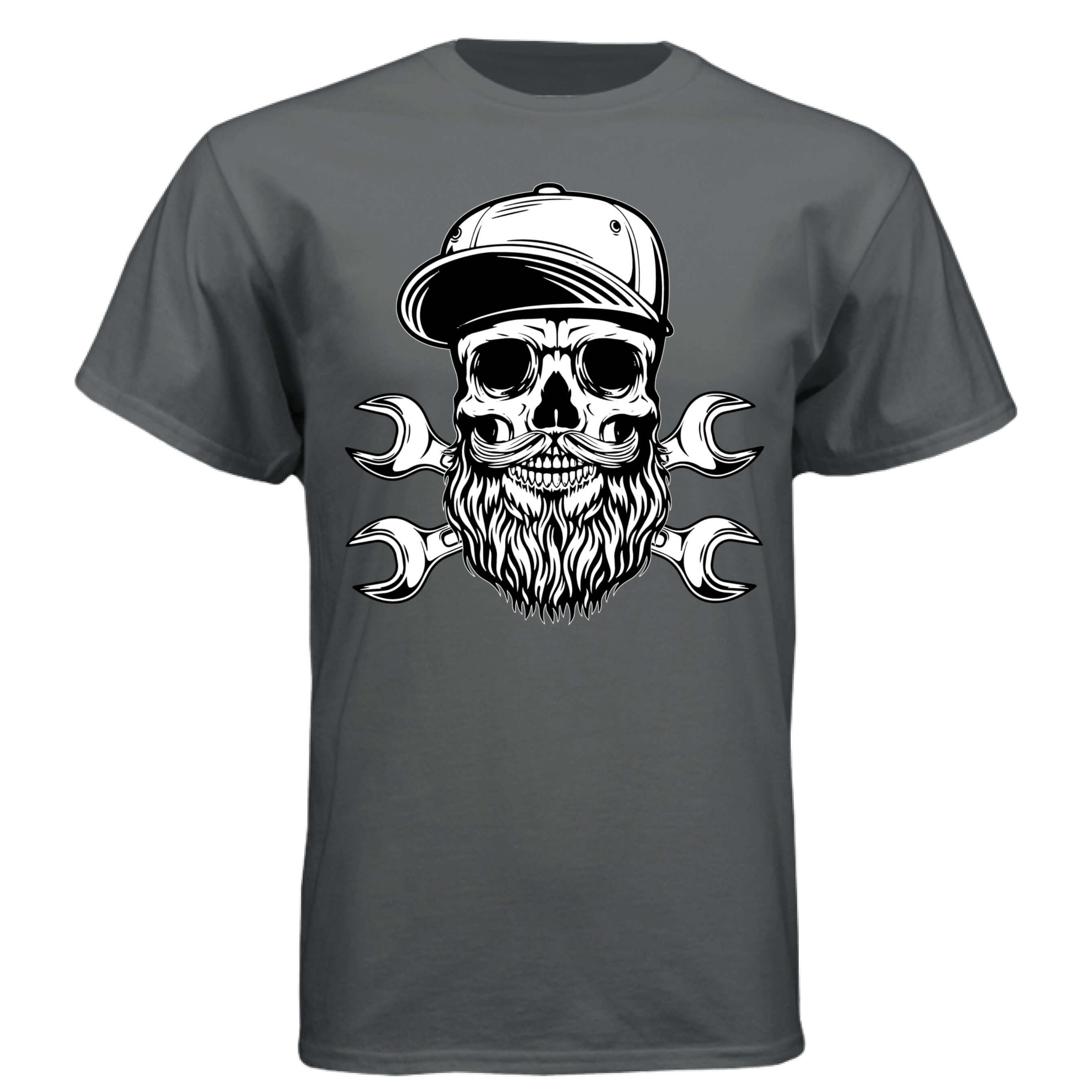 Bearded Skull Mechanic Hanes Tee Shirt Great For Bearded Gearheads CHARCOAL HEATHER - FRONT