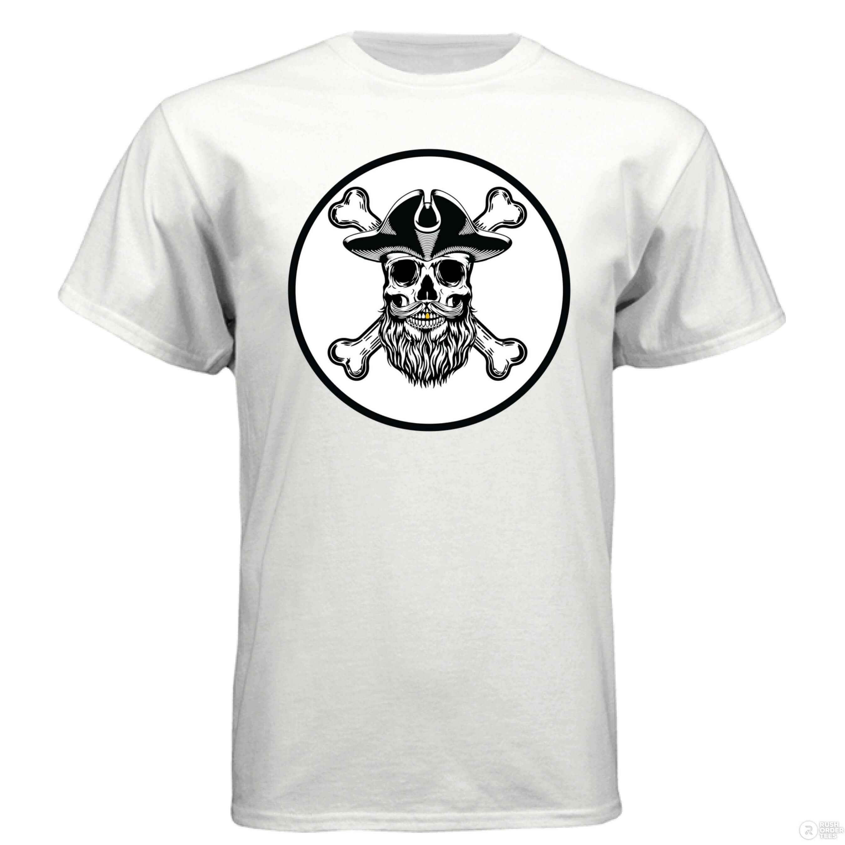 Bearded Skull Pirate Hanes Tee Shirt For The Boating Beard Guys WHITE - FRONT