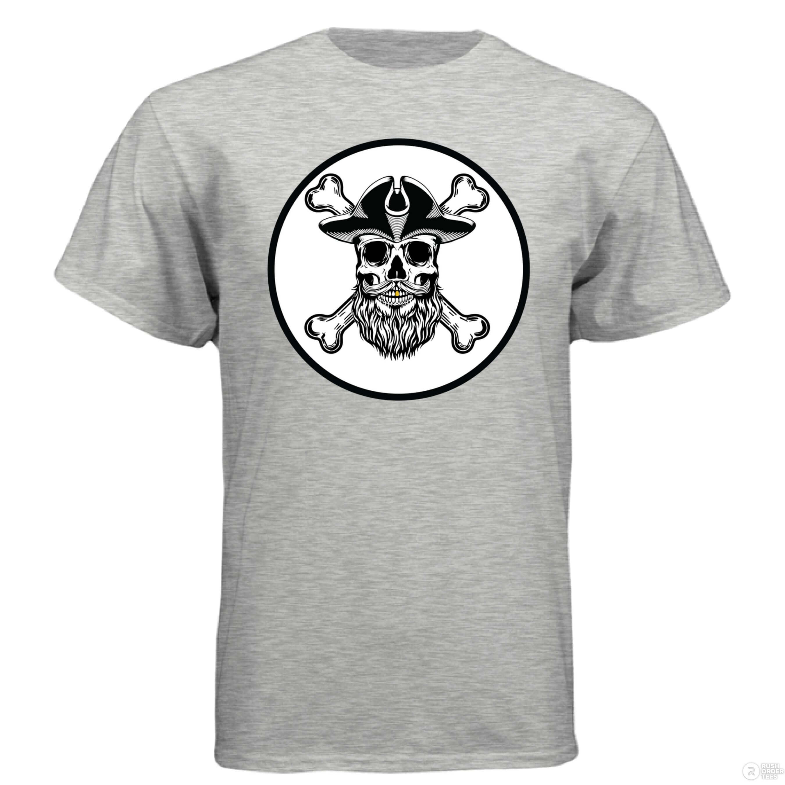 Bearded Skull Pirate Hanes Tee Shirt For The Boating Beard Guys ASH - FRONT