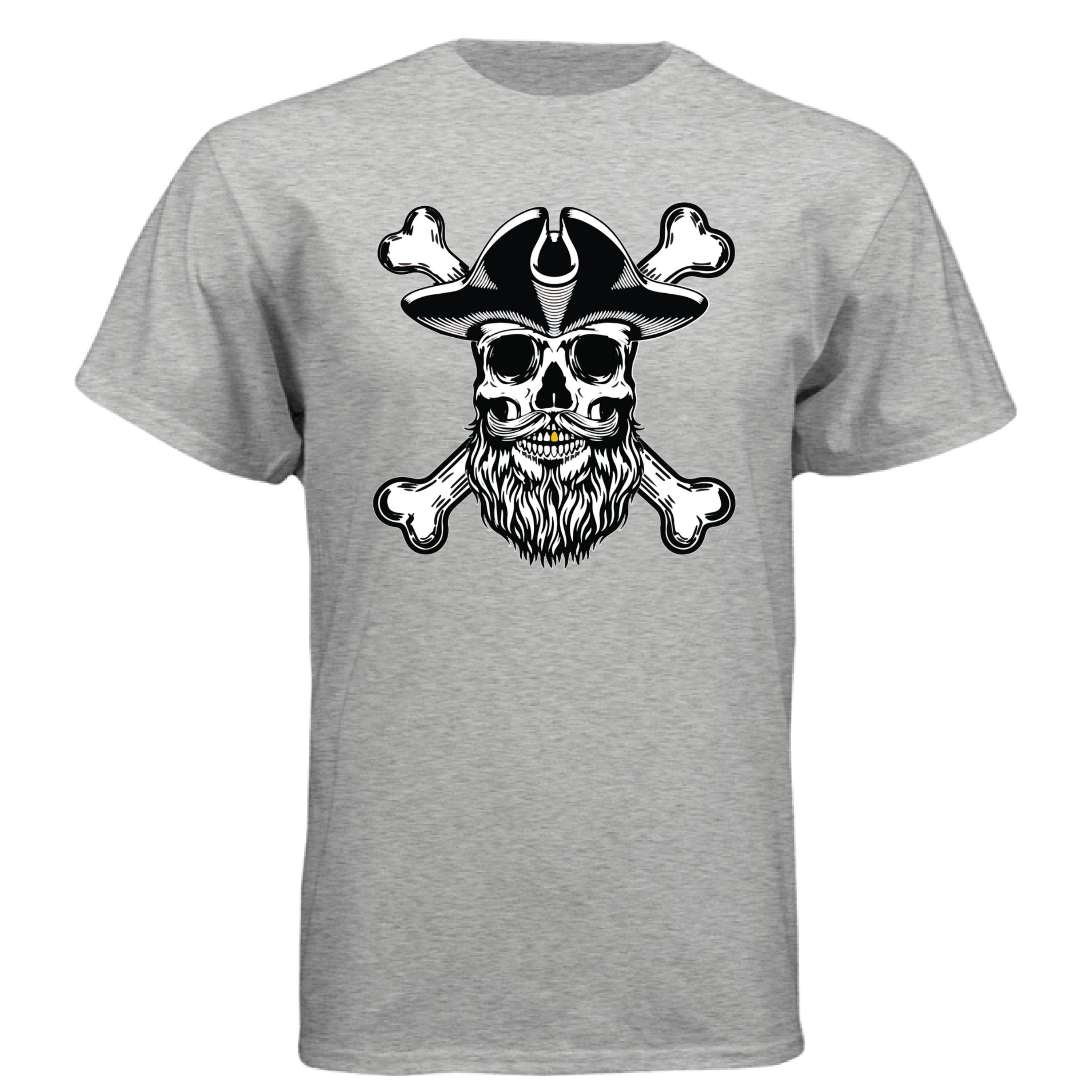 Bearded Skull Pirate Tee Shirt – For the Bold & Bearded Buccaneer LIGHT STEEL - FRONT
