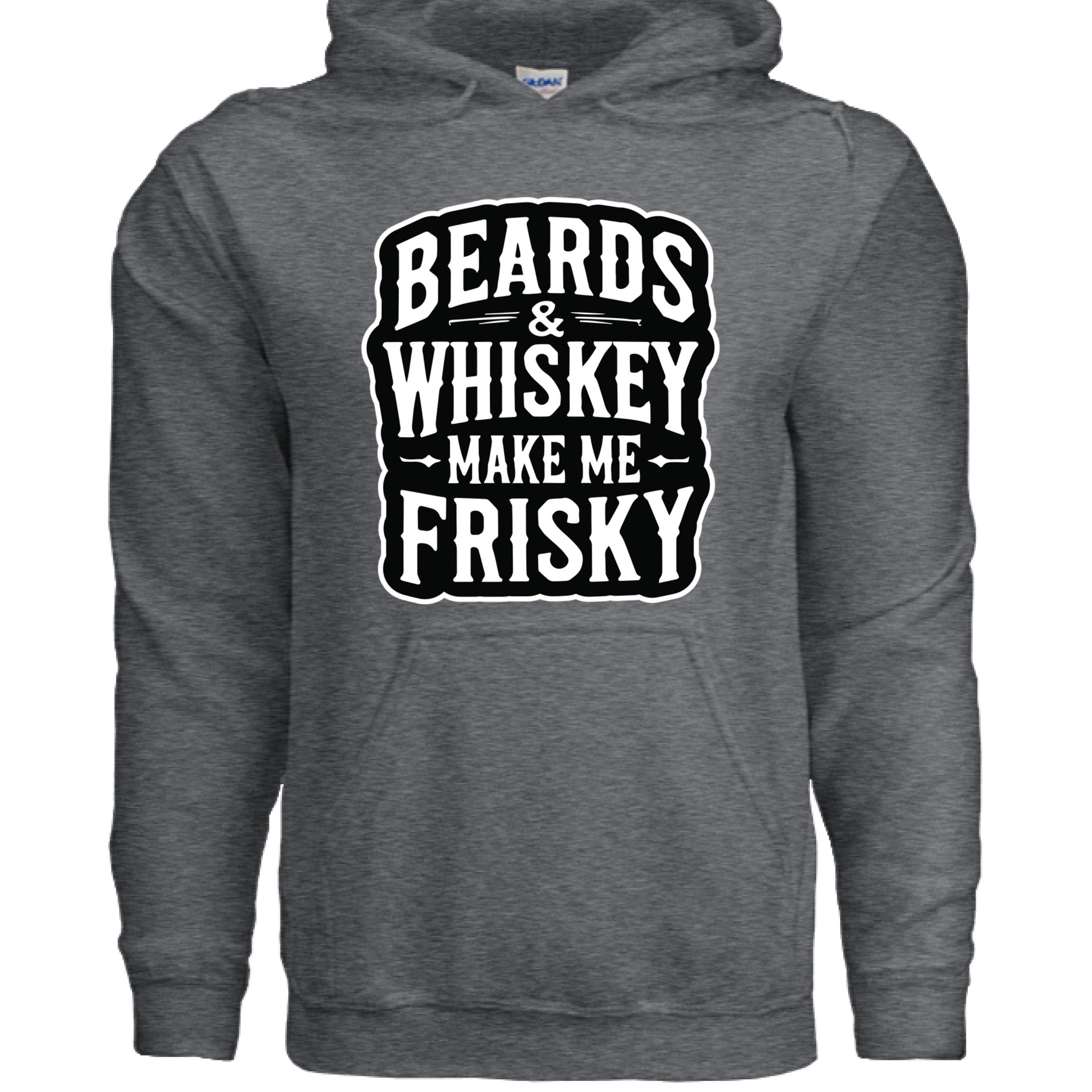 Beards & Whiskey Make Me Frisky Ladies Gildan Hoodie DARK HEATHER - FRONT