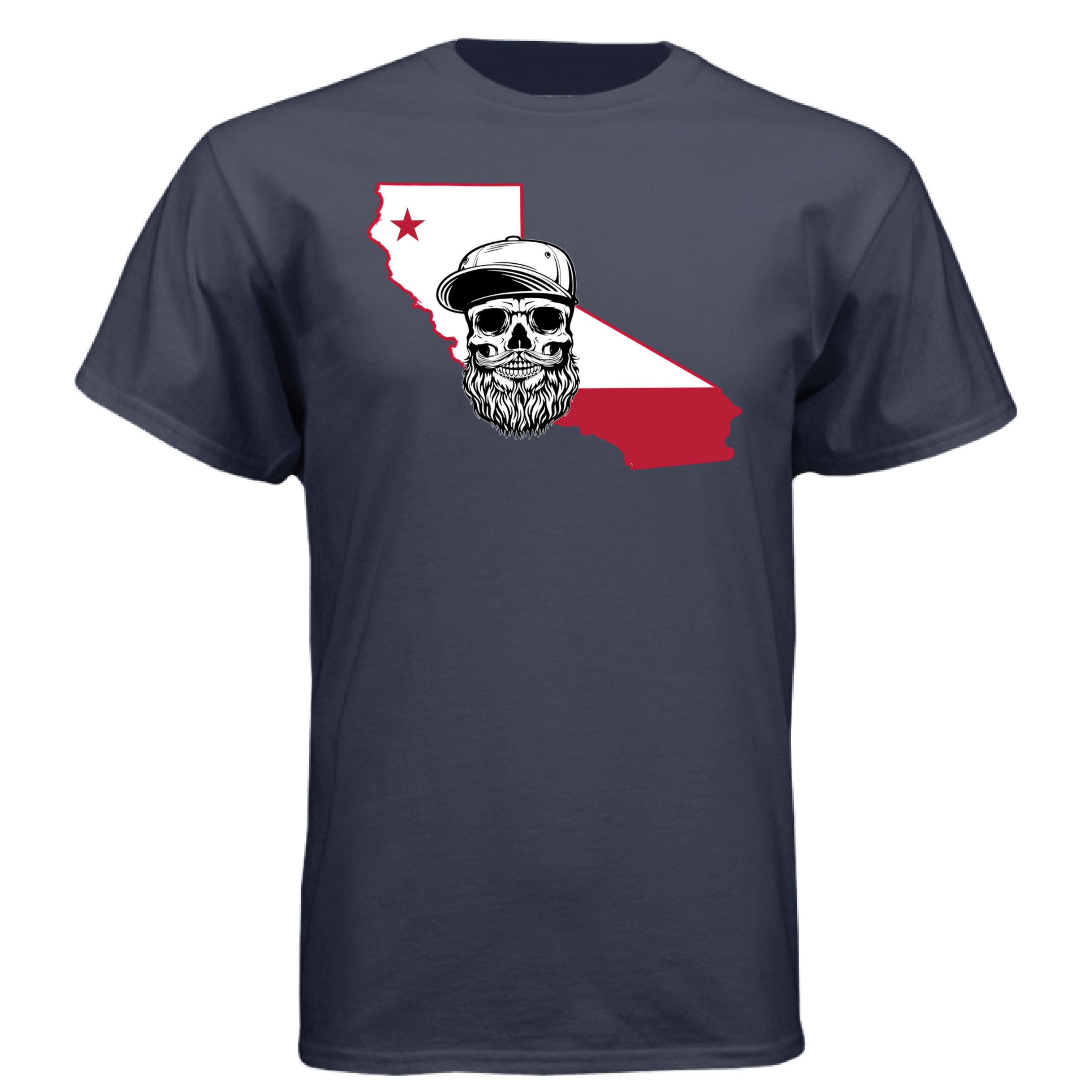 California Bearded Skull Tee – West Coast Beard Life Athletic Navy - FRONT