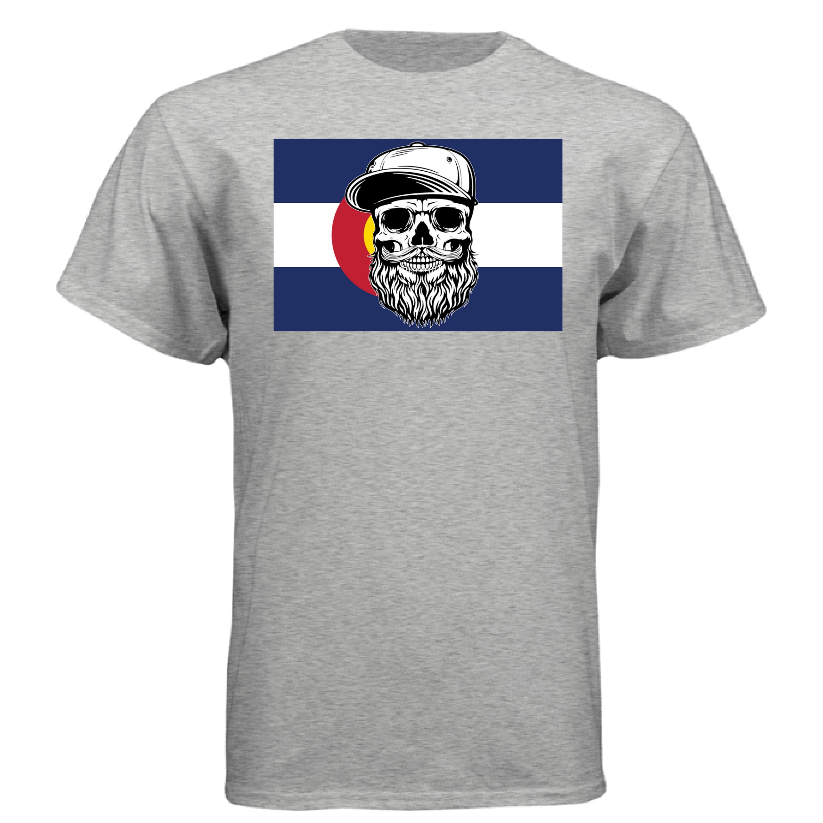 Colorado Bearded Skull Tee – Rocky Mountain Beard Vibes LIGHT STEEL - FRONT