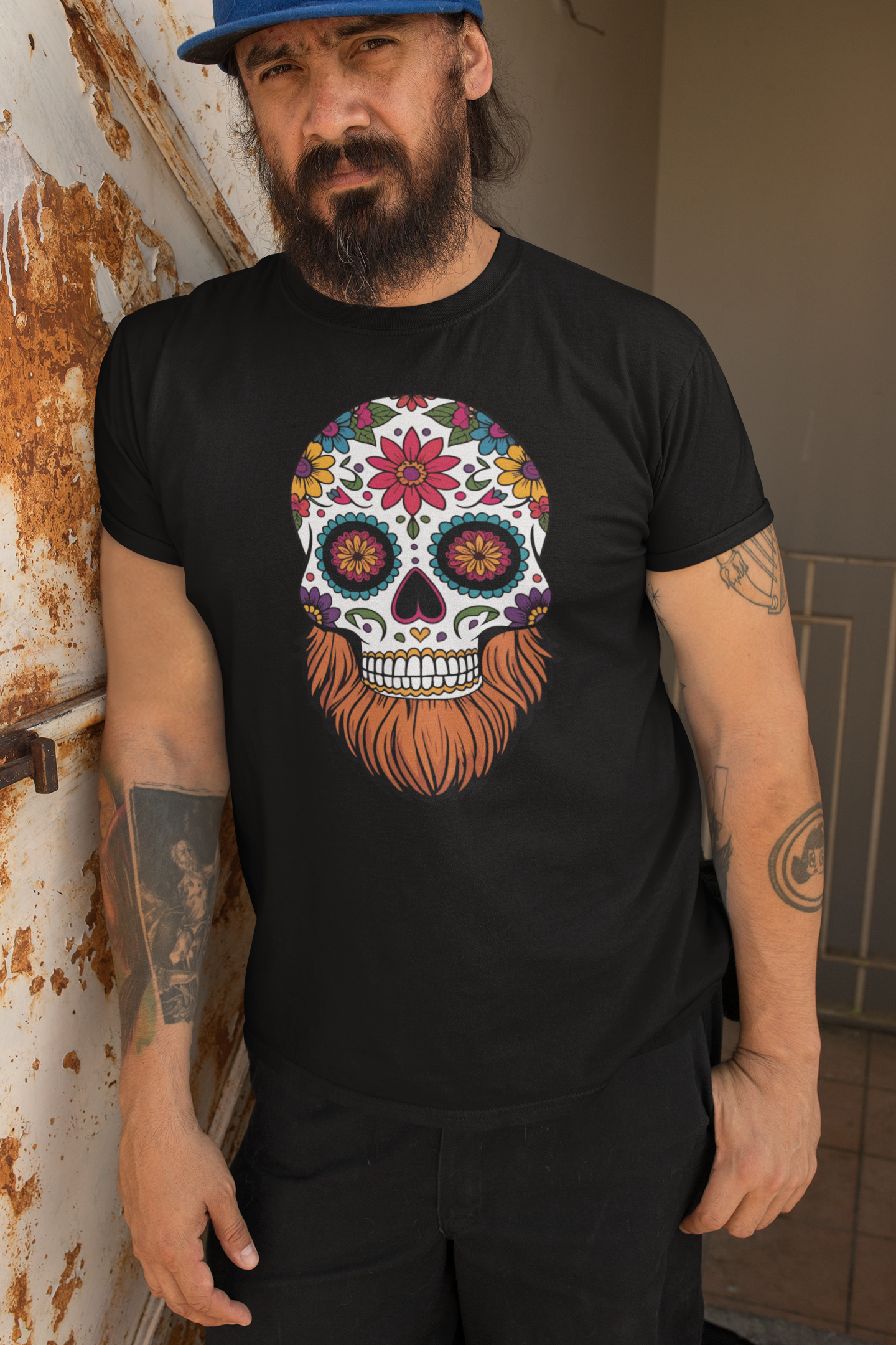 Day Of The Dead Bearded Skull Hanes Tee Shirt