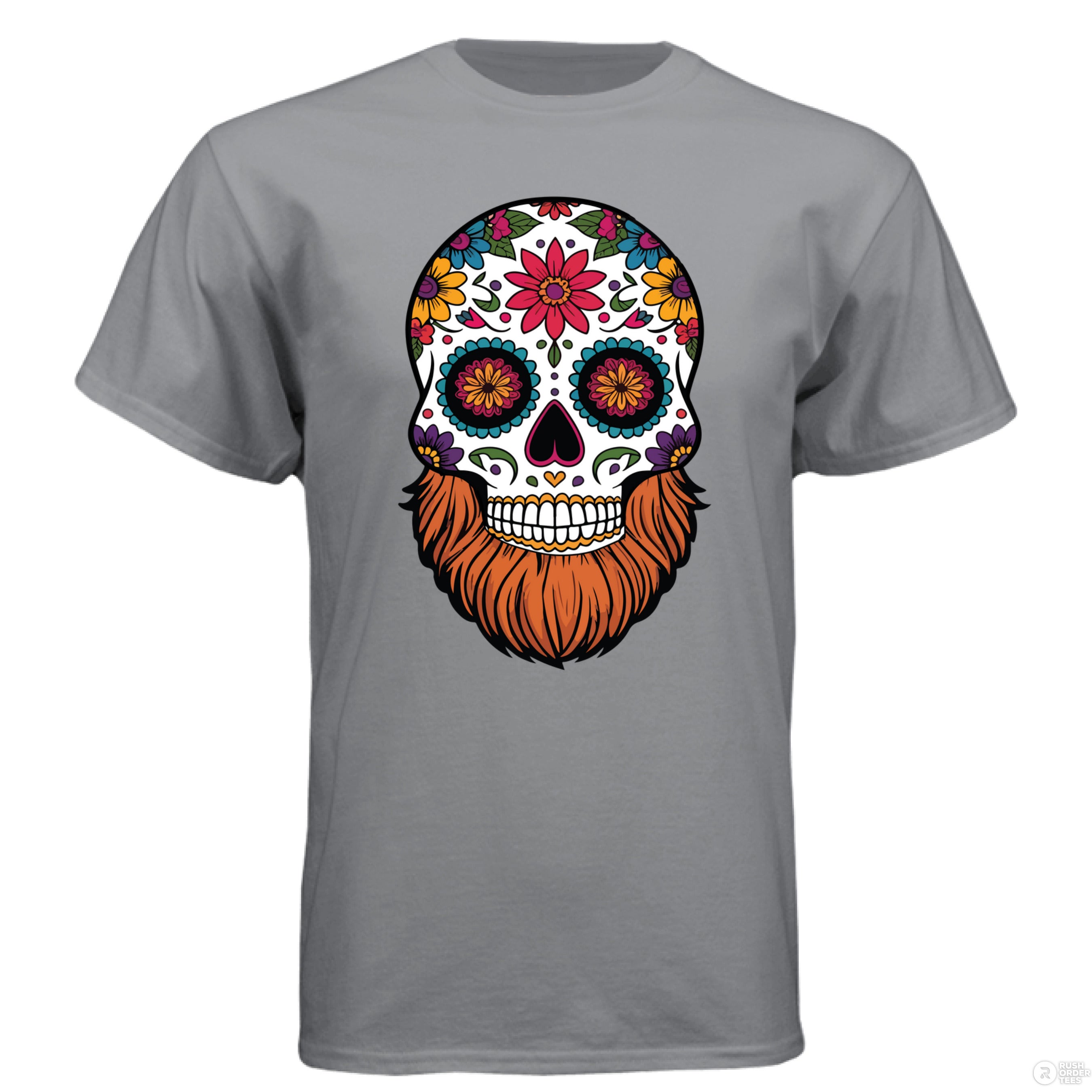 Day Of The Dead Bearded Skull Hanes Tee Shirt Stock Grey