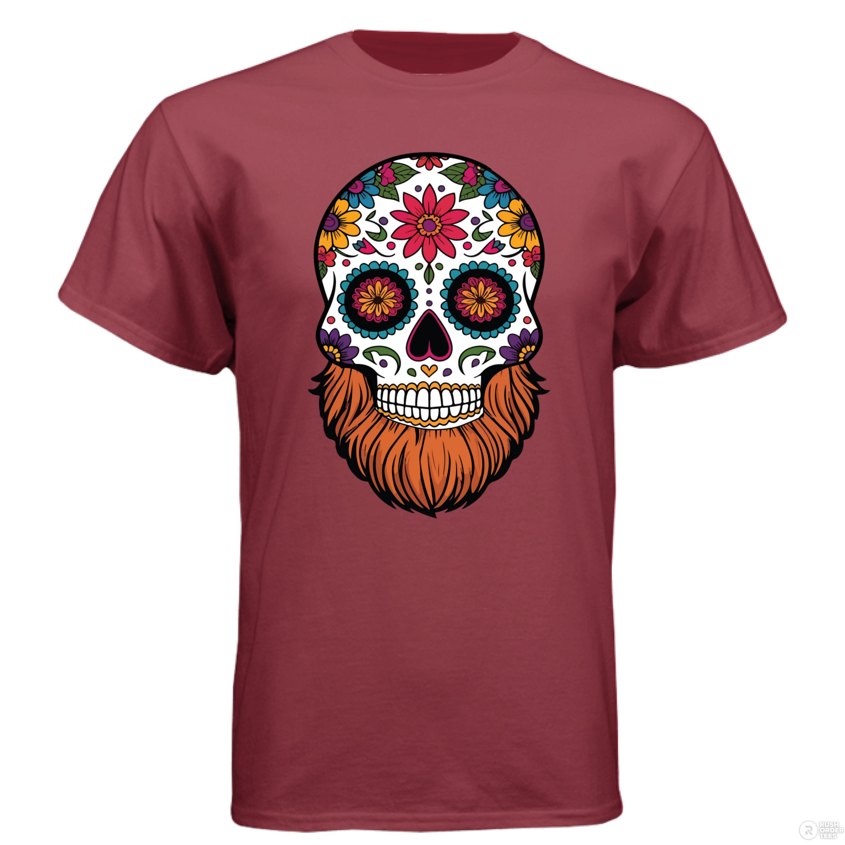 Day Of The Dead Bearded Skull Hanes Tee Shirt Stock Red