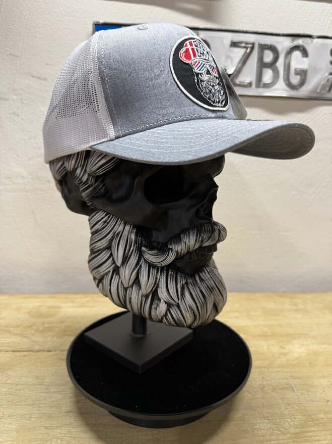 USA Bearded Skull Patriot Patch On Trucker Hat Great For 4th of July