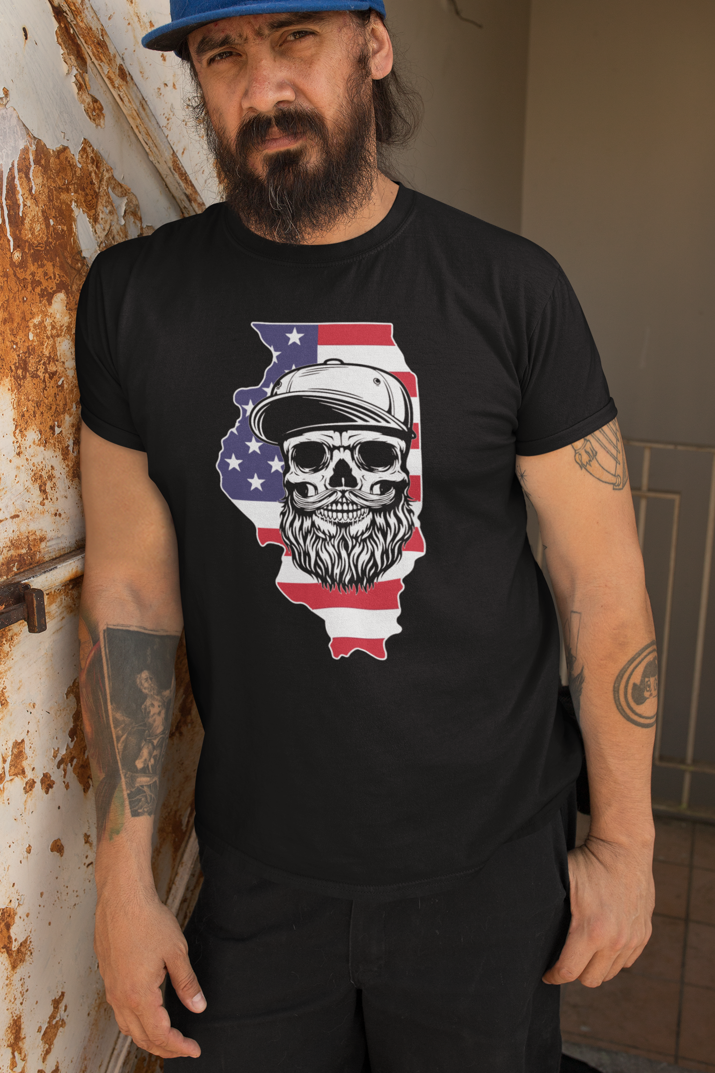 Illinois Bearded Skull Tee Shirt – Midwest Grit, Bearded Power