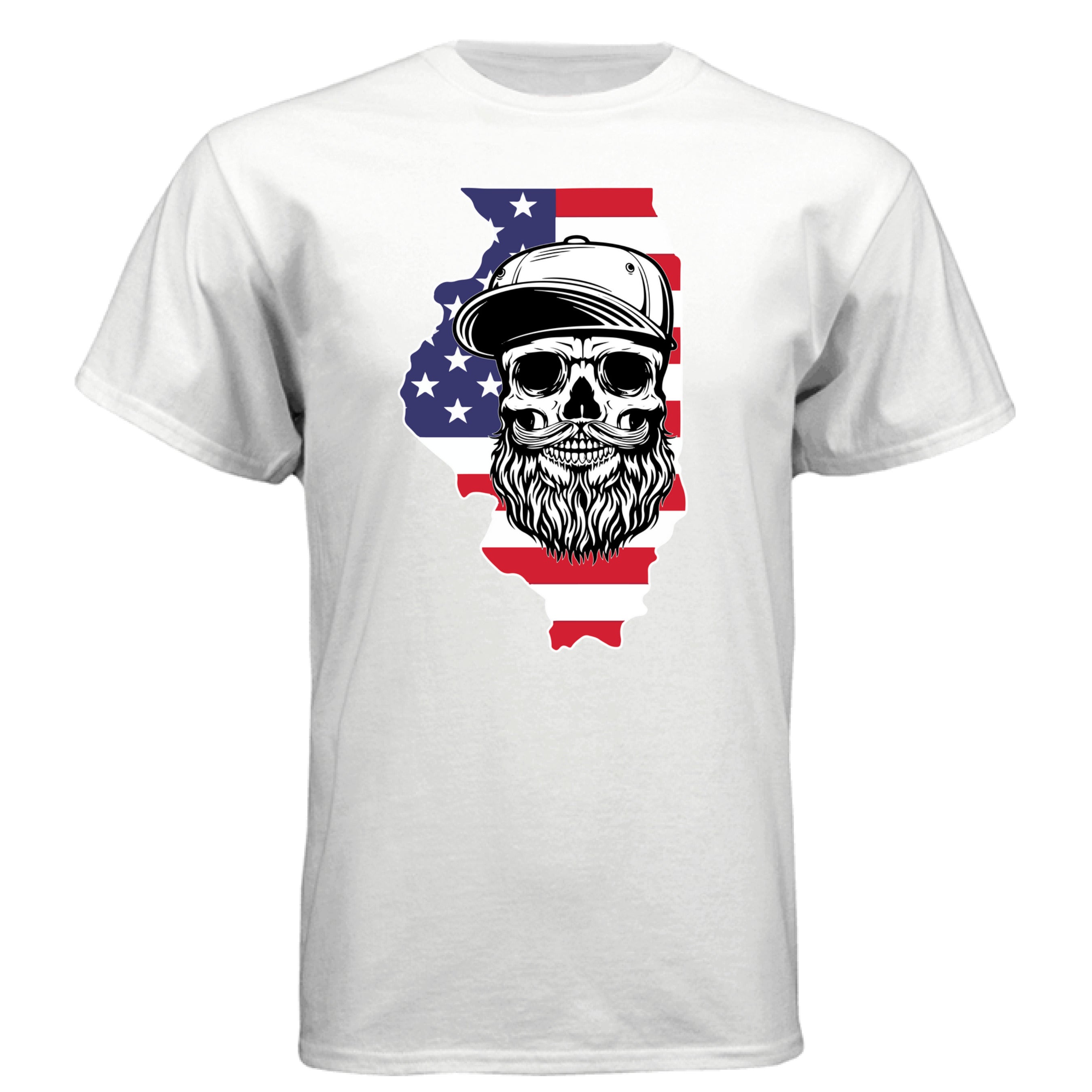 Illinois Bearded Skull Tee Shirt – Midwest Grit, Bearded Power WHITE - FRONT