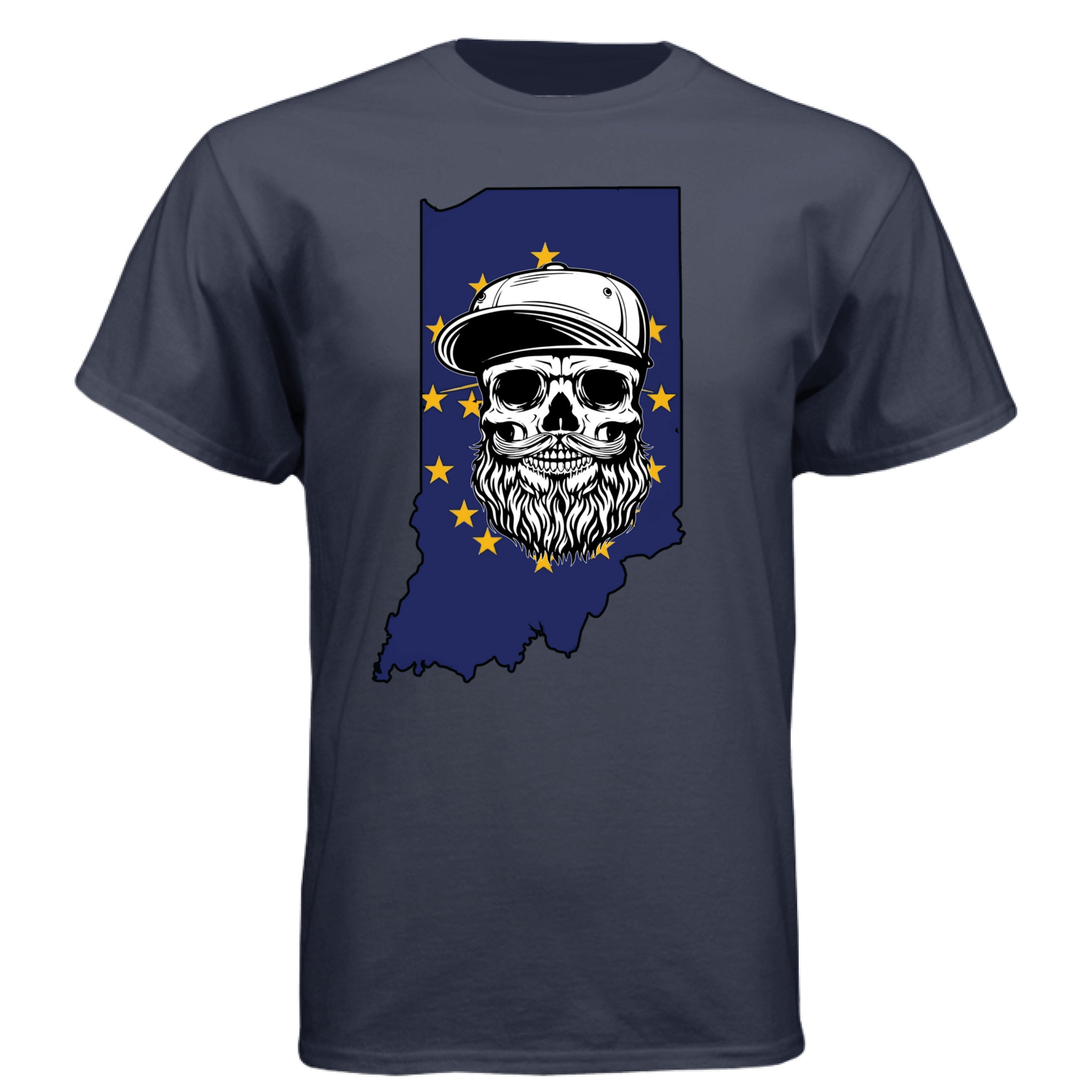 Indiana Bearded Skull Flag T-Shirt – Bold Style for Proud Beard Men  Athletic Navy - FRONT