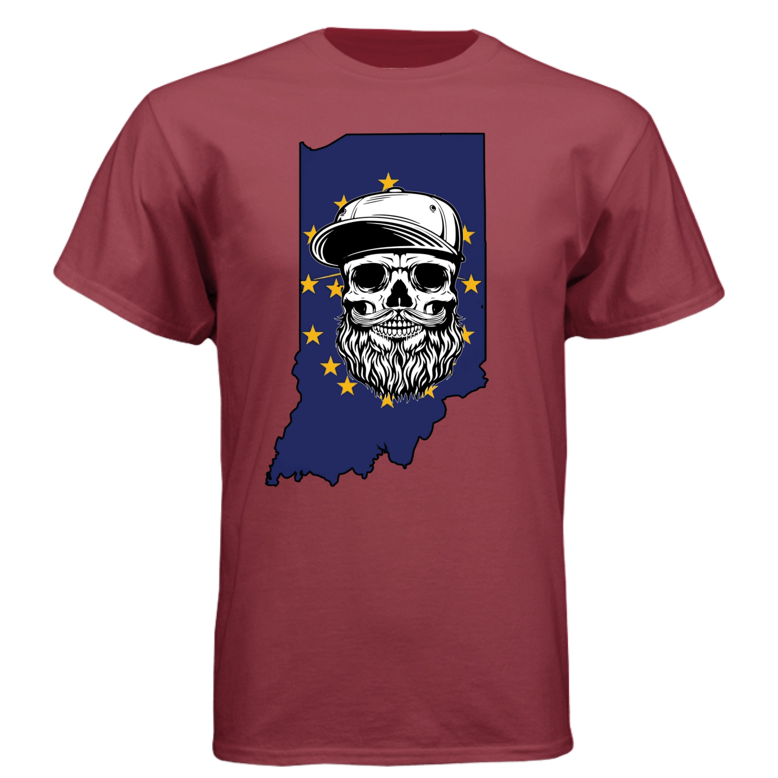 Indiana Bearded Skull Flag T-Shirt – Bold Style for Proud Beard Men  Athletic Cardinal - FRONT