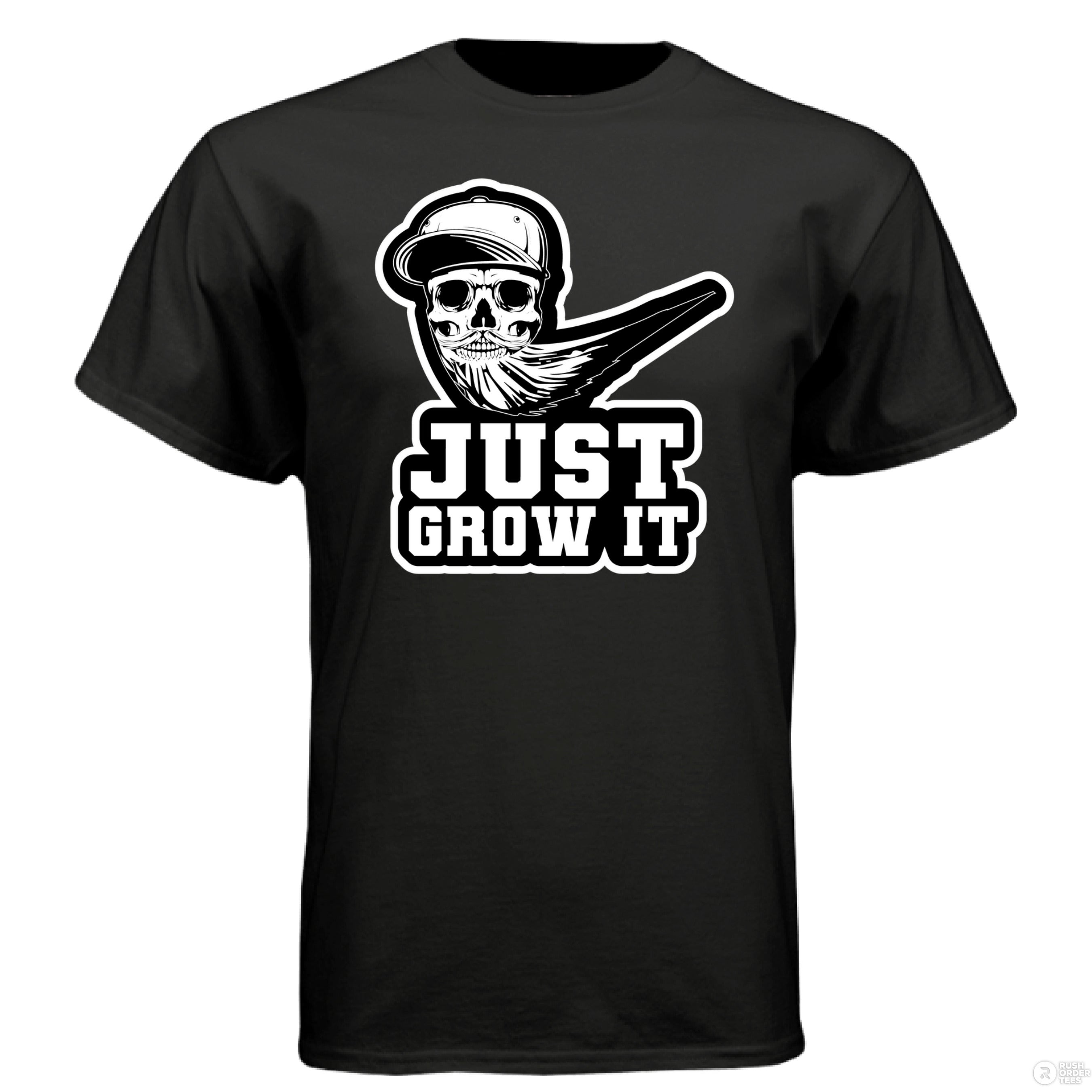 Just Grow It Funny Beard Hanes Tee Shirt BLACK - FRONT