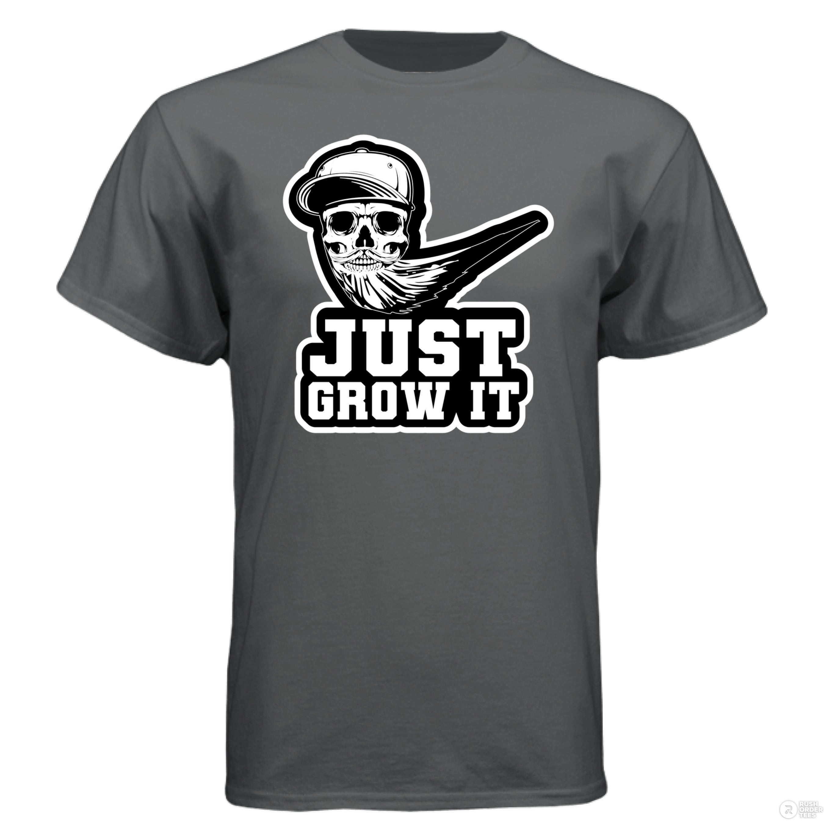 Just Grow It Funny Beard Hanes Tee Shirt CHARCOAL HEATHER - FRONT