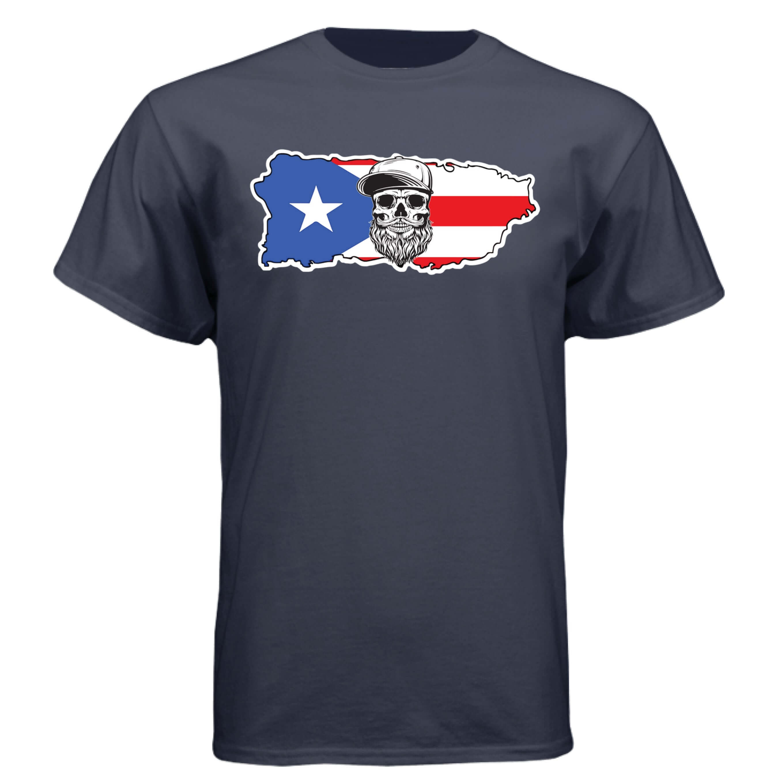 Puerto Rico Bearded Skull Tee – Island Pride, Bearded Power Athletic Navy - FRONT