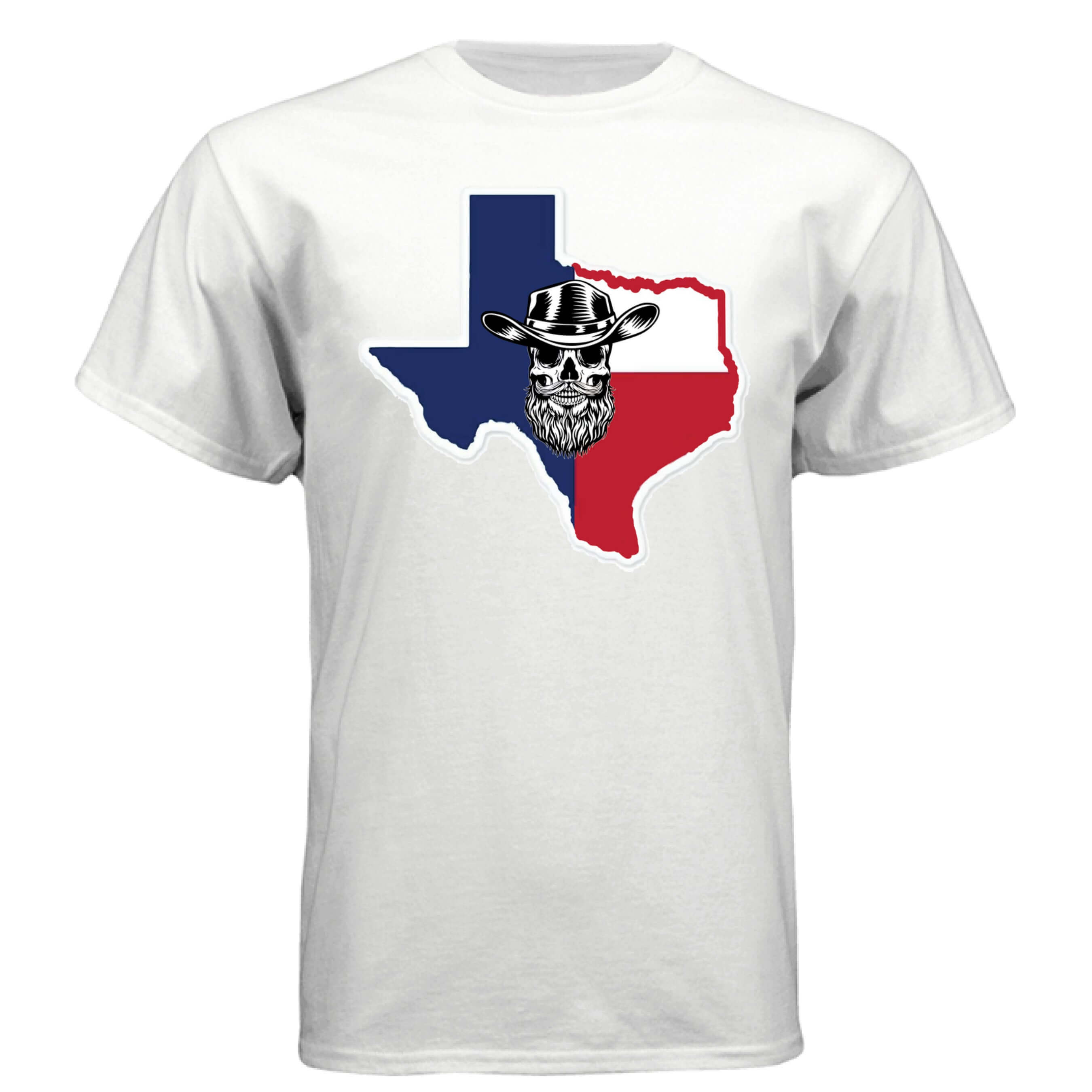 Texas Bearded Skull Cowboy T-Shirt – Rugged Style for the True Beard Man  WHITE - FRONT