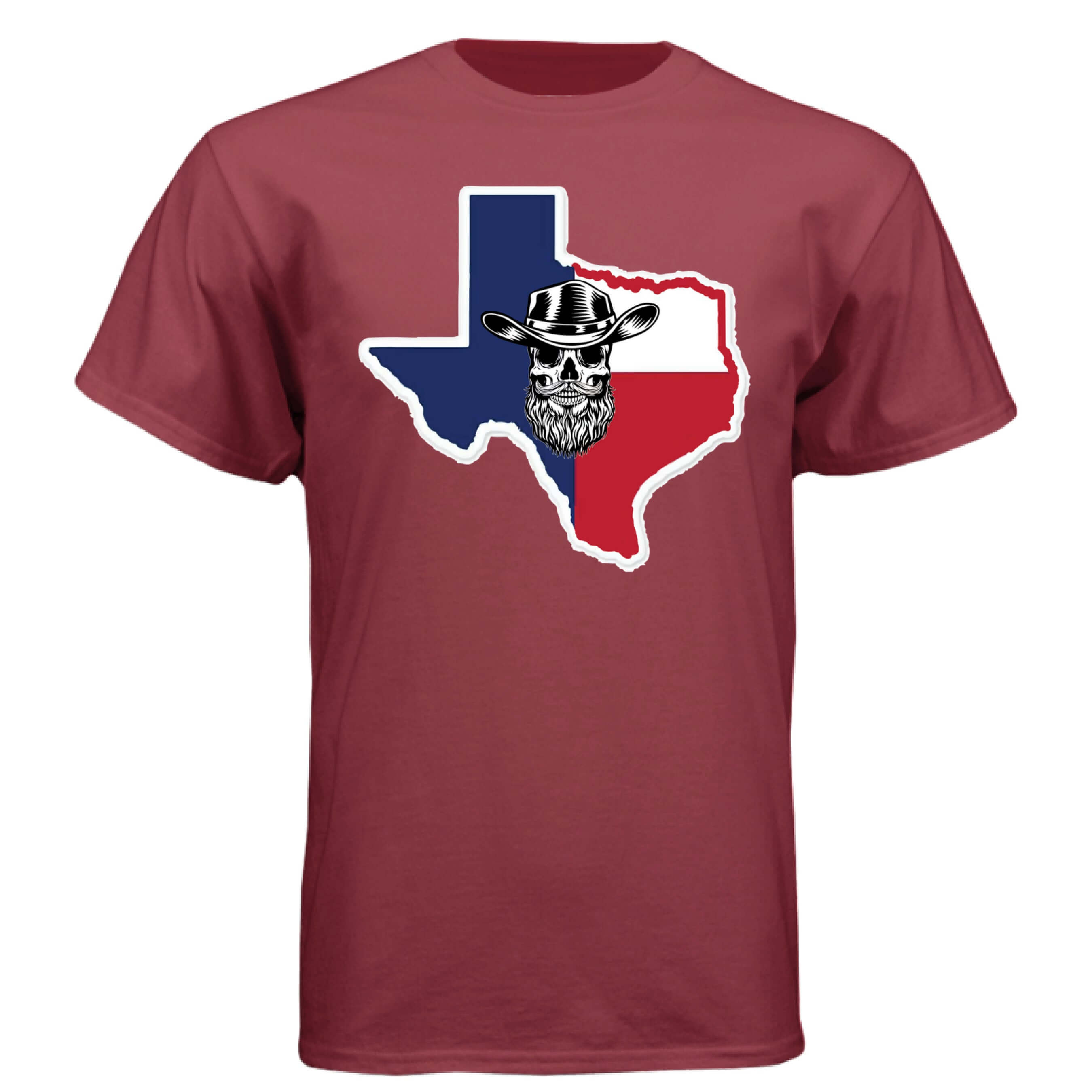 Texas Bearded Skull Cowboy T-Shirt – Rugged Style for the True Beard Man  Athletic Cardinal - FRONT