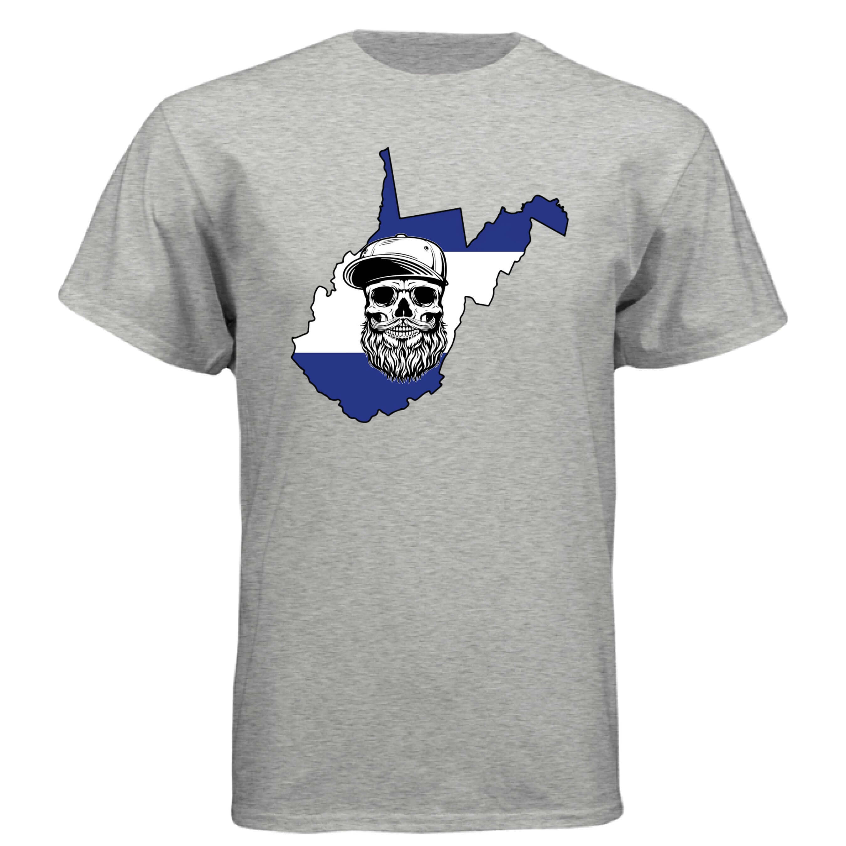 West Virginia Bearded Skull Tee – Mountain Pride Meets Bearded Power LIGHT STEEL - FRONT