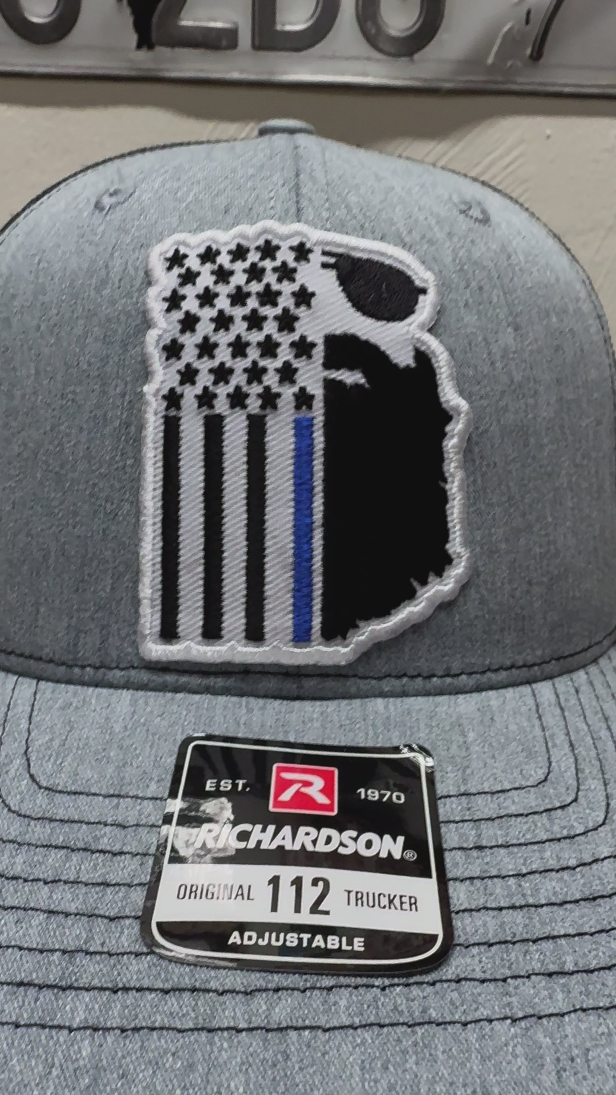Blue Stripe American Flag Trucker Hat - Police Cap for Bearded Men
