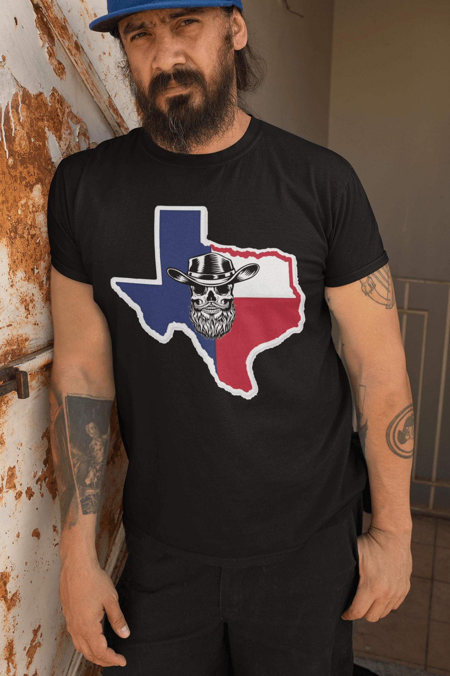 Texas Bearded Skull Cowboy Tee – Rugged Style for the True Beard Man