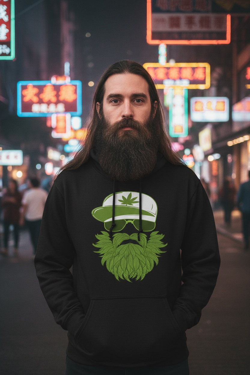 Weedman Beard Guy Hoodie Bearded Skull Cannabis Hoodie Chill Vibes