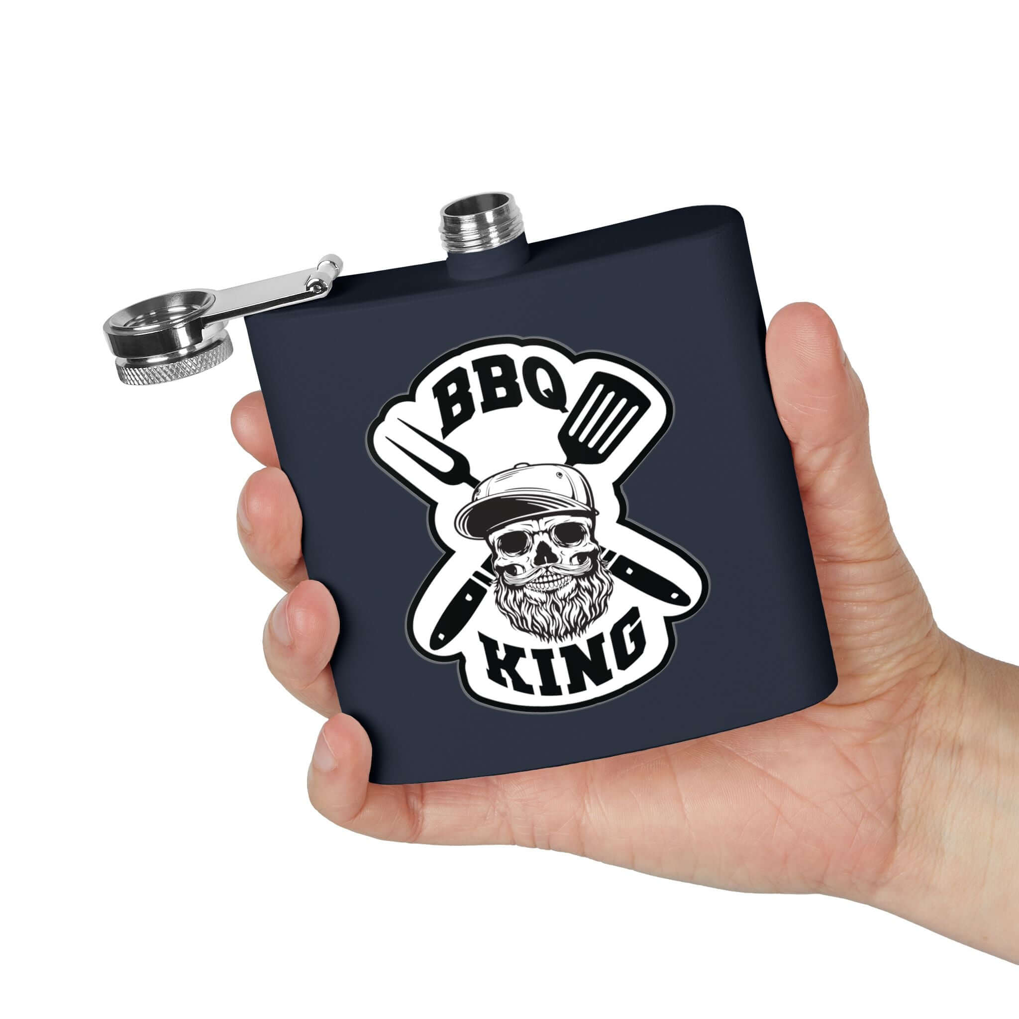 BBQ King Stainless Steel Flask | Unique Gift for Grill Masters, Cool Barware, Camping, Tailgating, Father's Day