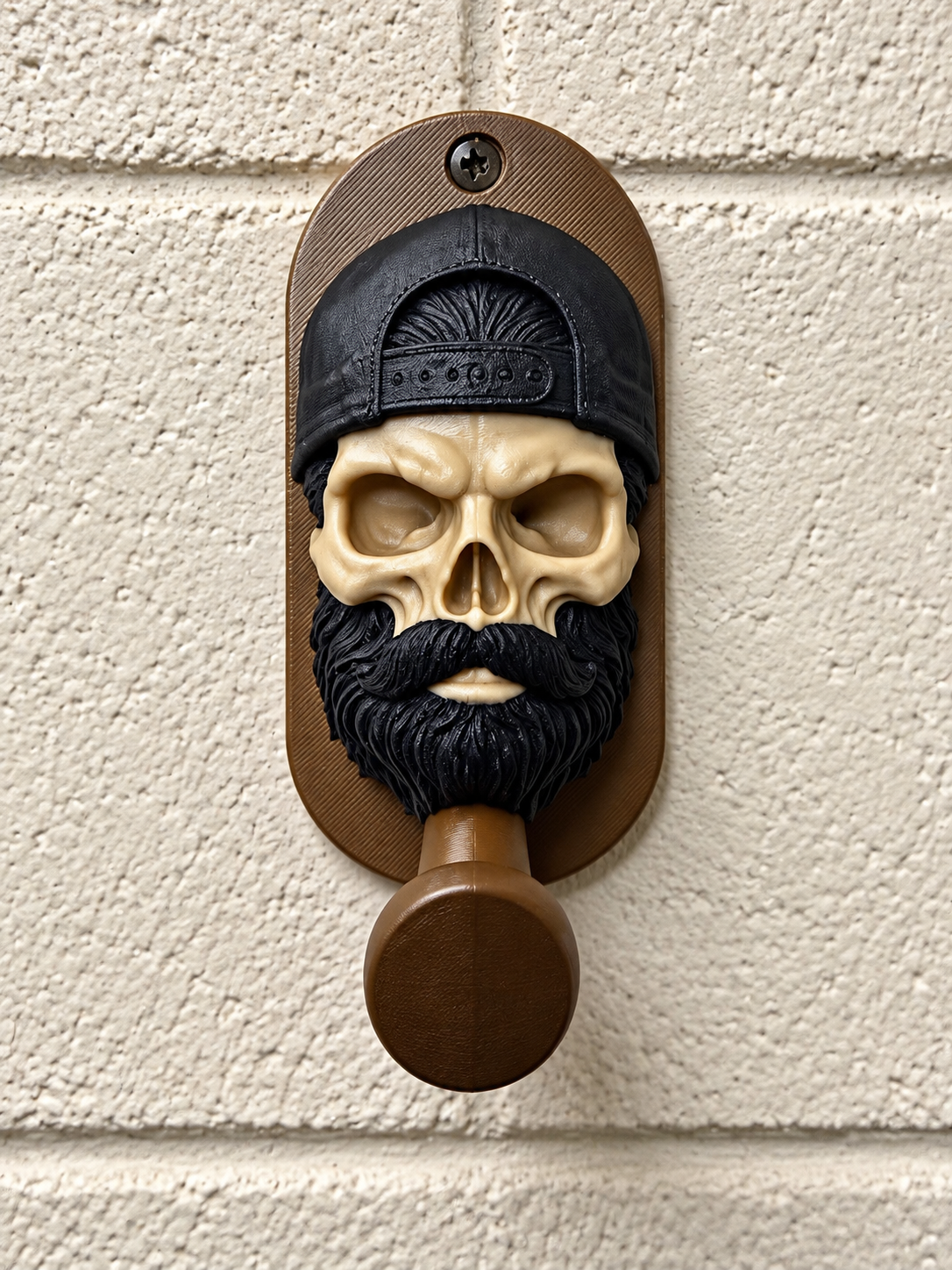 Bearded Skull Hat Holder Wall Hook – 3D Printed Beard & Cap Display