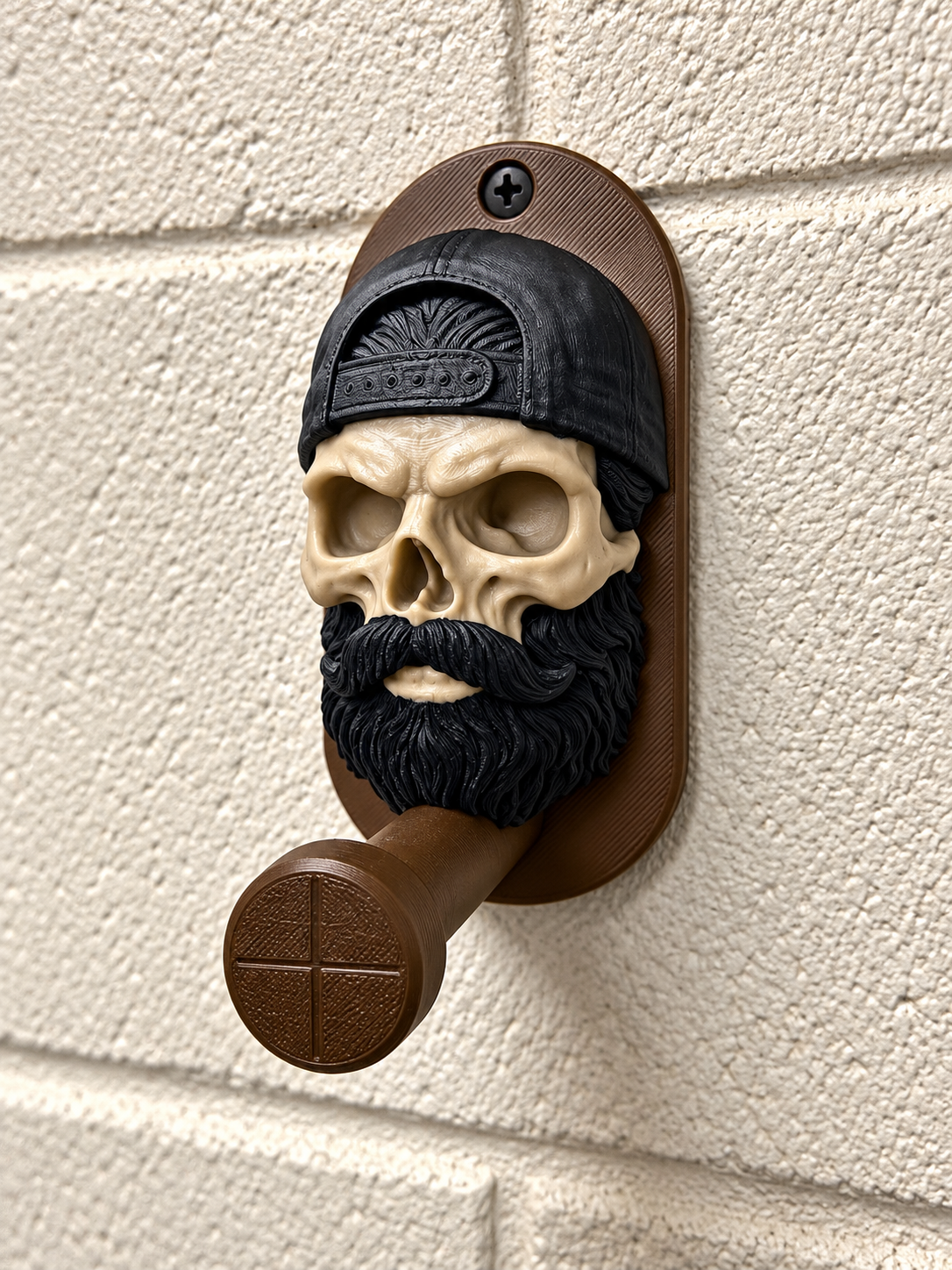 Bearded Skull Hat Holder Wall Hook – 3D Printed Beard & Cap Display