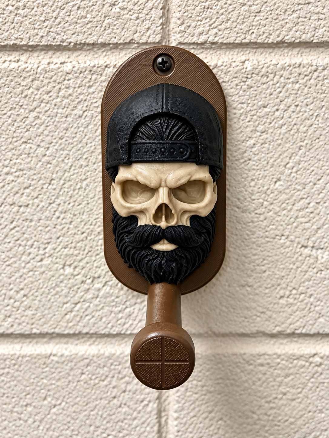 Bearded Skull Hat Holder Wall Hook – 3D Printed Beard & Cap Display