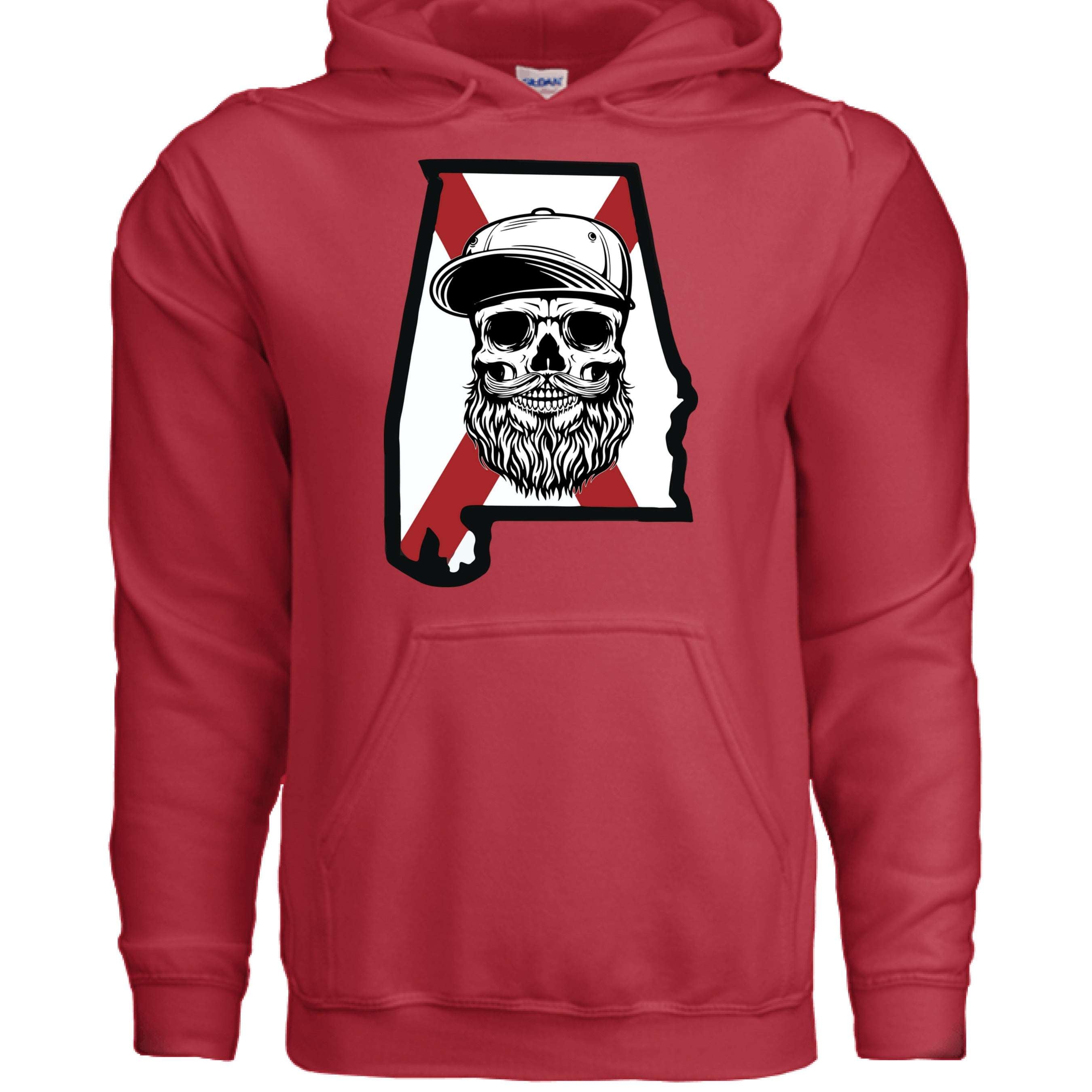 Alabama Bearded Skull Hoodie Southern Pride for the Bearded Legend RED - FRONT
