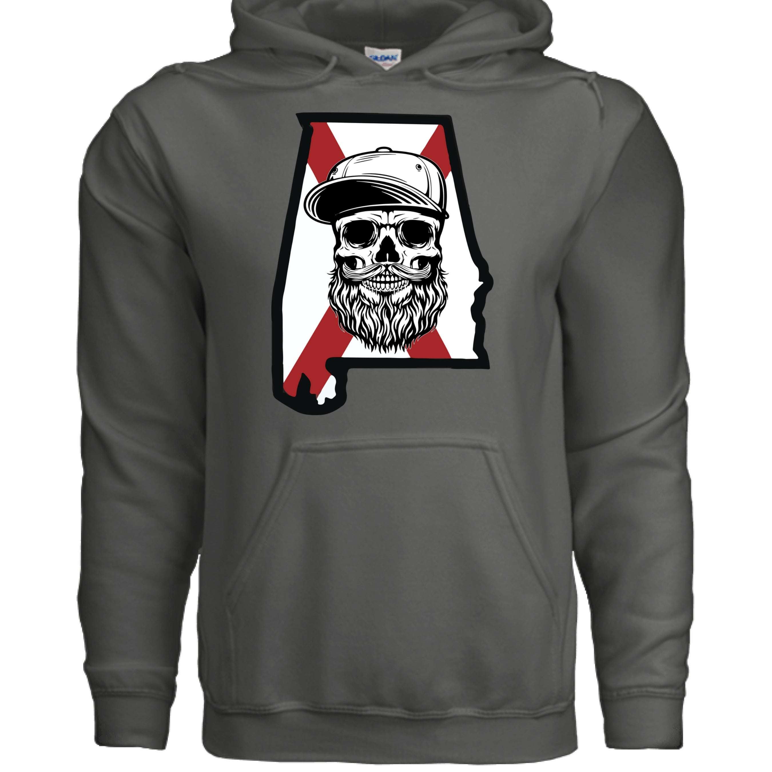 Alabama Bearded Skull Hoodie Southern Pride for the Bearded Legend CHARCOAL - FRONT