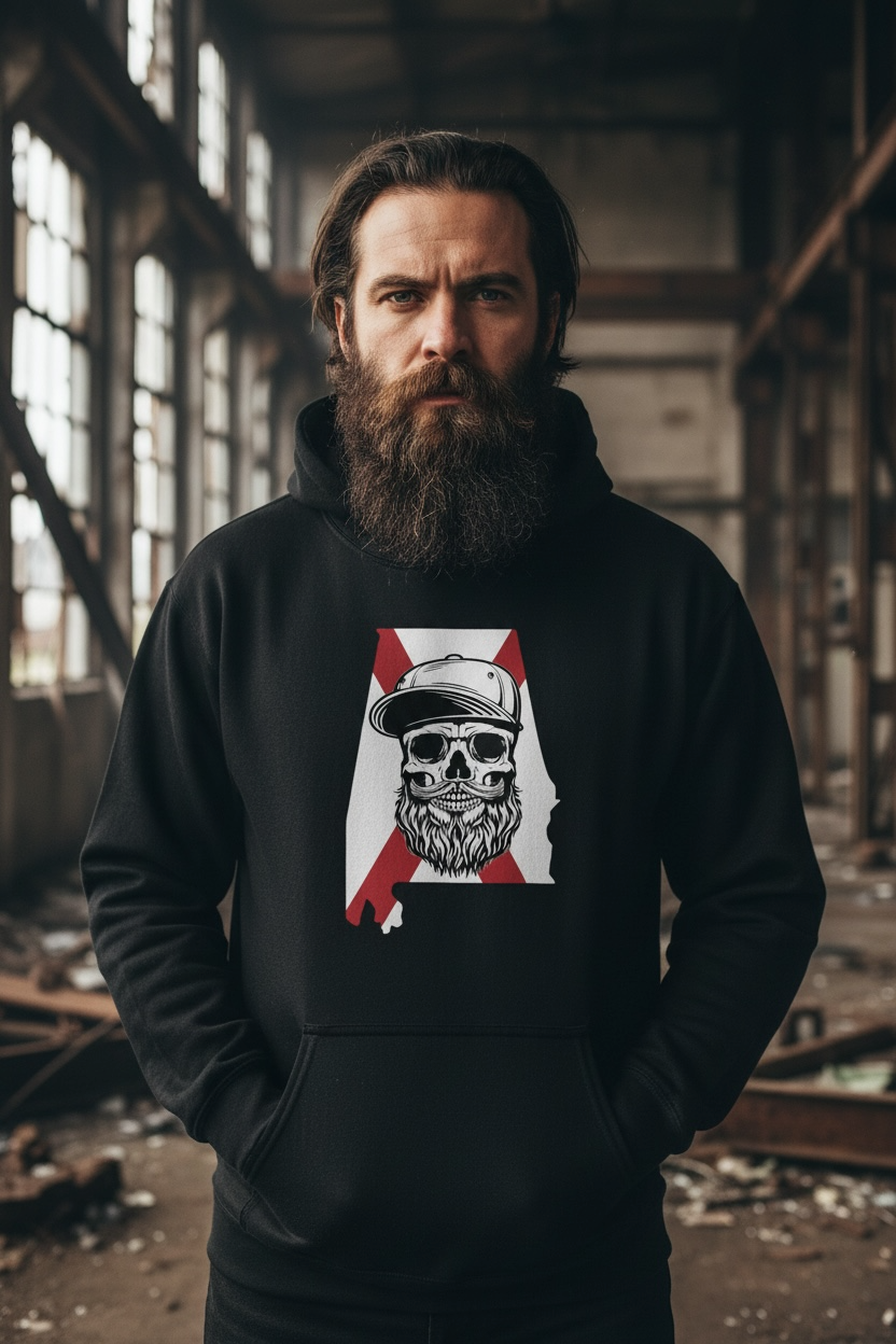 Alabama Bearded Skull Hoodie Southern Pride for the Bearded Legend
