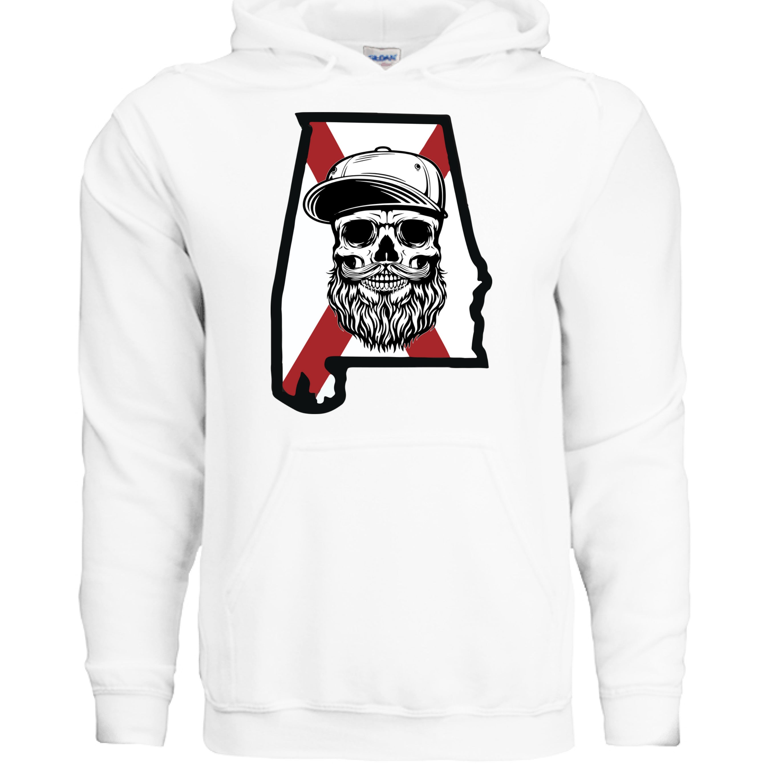 Alabama Bearded Skull Hoodie Southern Pride for the Bearded Legend WHITE - FRONT