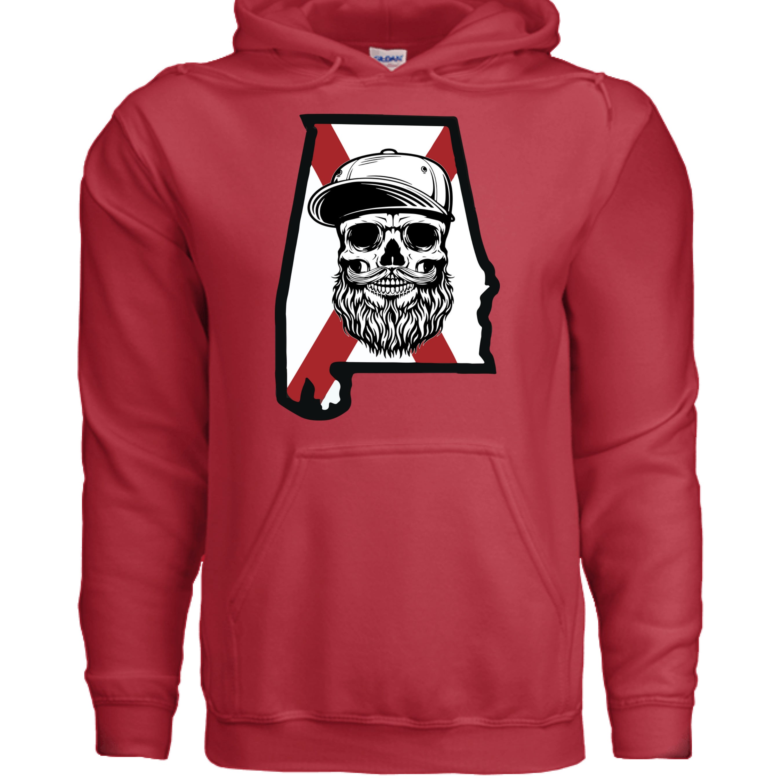 Alabama Bearded Skull Hoodie Southern Pride for the Bearded Legend RED - FRONT