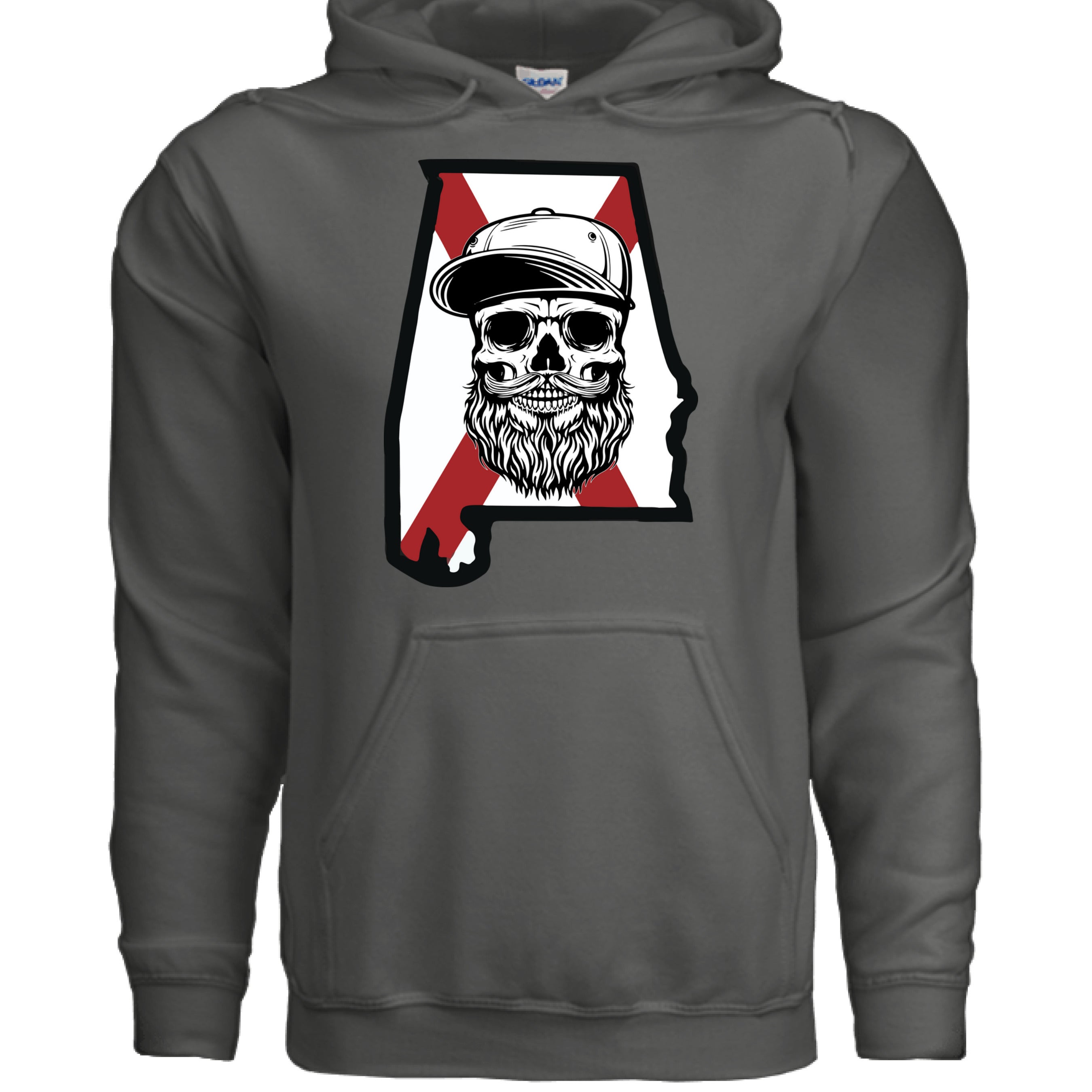 Alabama Bearded Skull Hoodie Southern Pride for the Bearded Legend CHARCOAL - FRONT