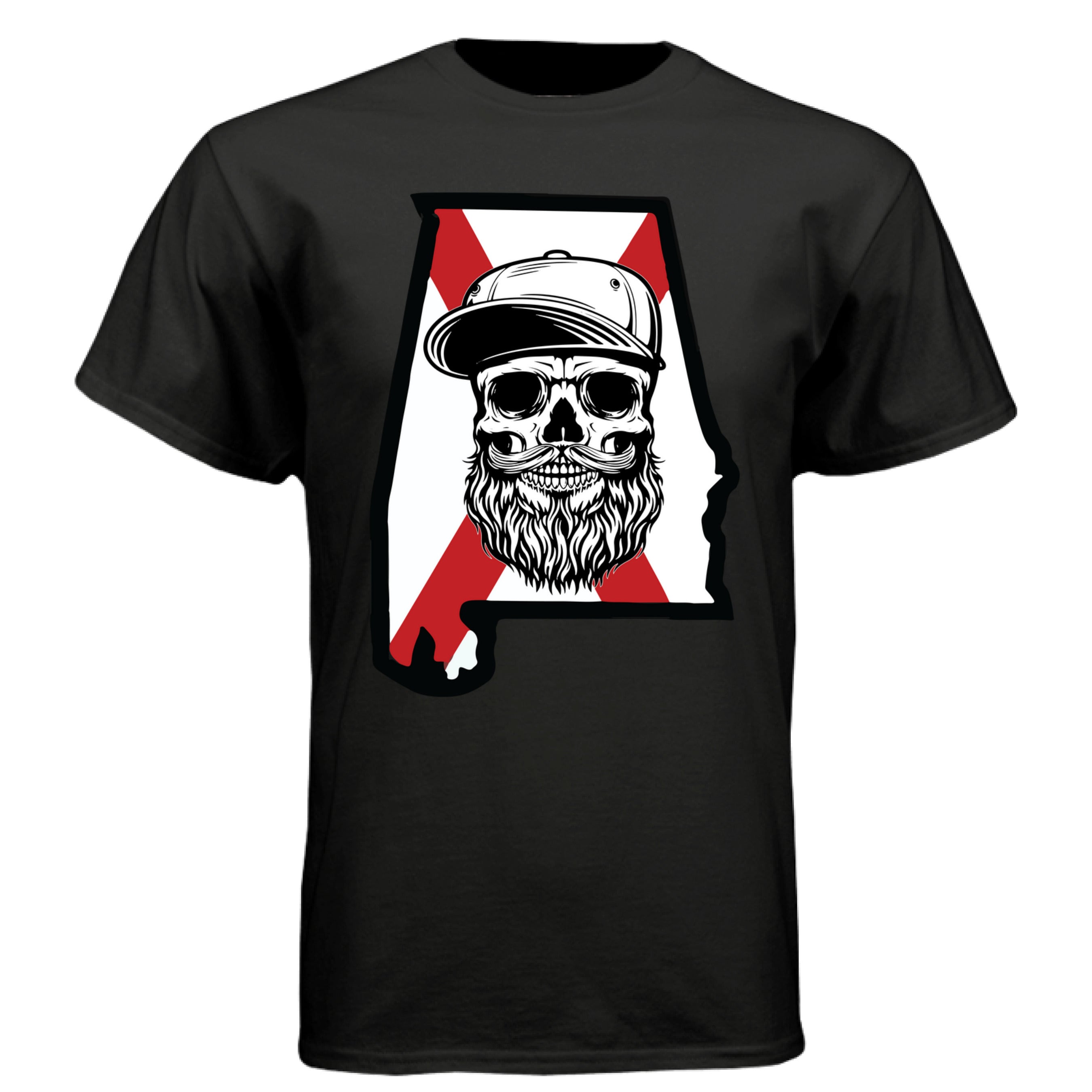 Alabama Bearded Skull T-Shirt – Southern Pride for the Bearded Legend BLACK - FRONT