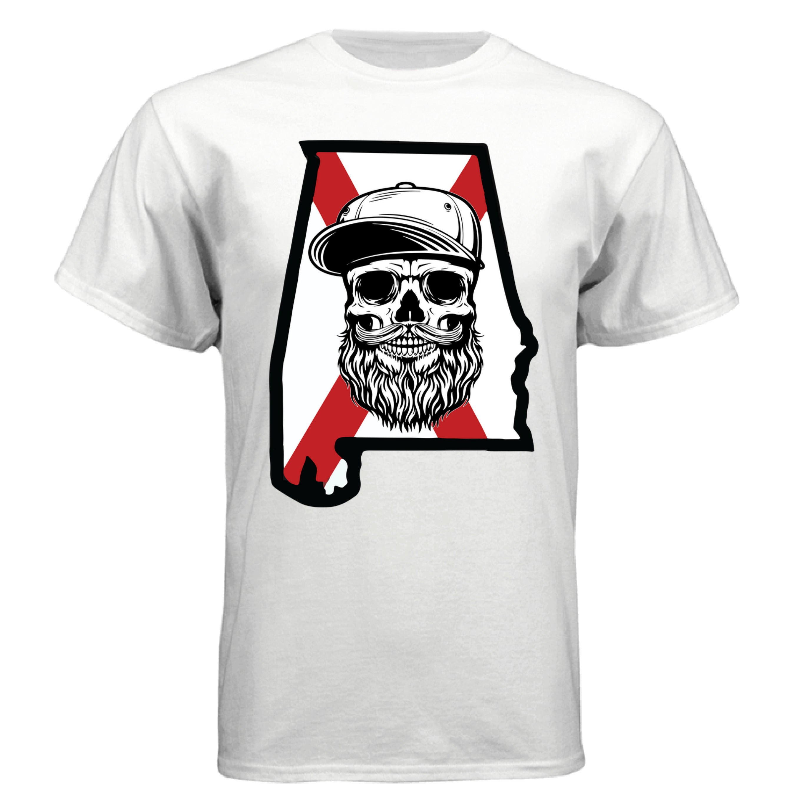 Alabama Bearded Skull T-Shirt – Southern Pride for the Bearded Legend WHITE - FRONT