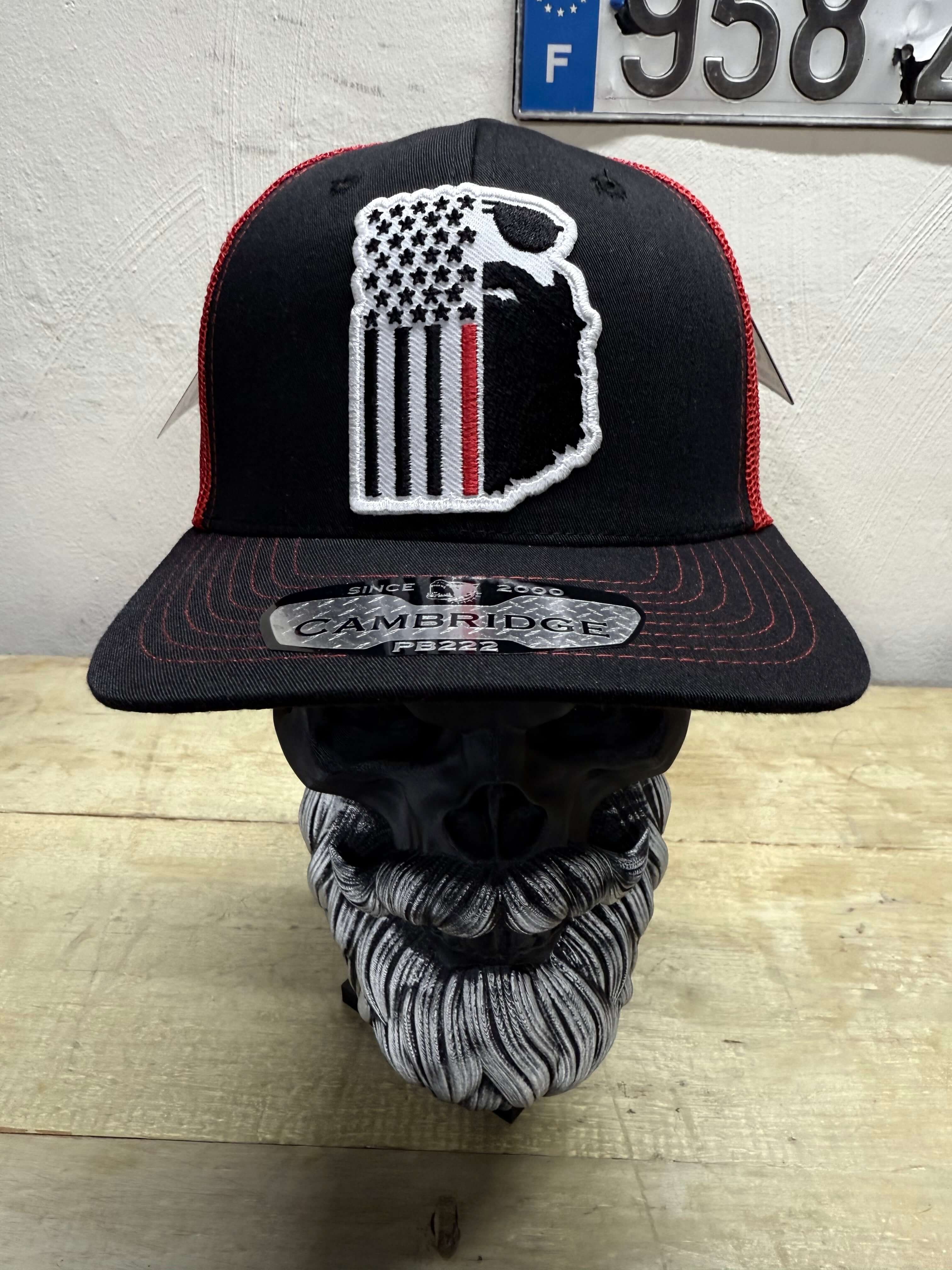 Bearded Fireman Trucker Hat - American Beard Flag With Red Stripe