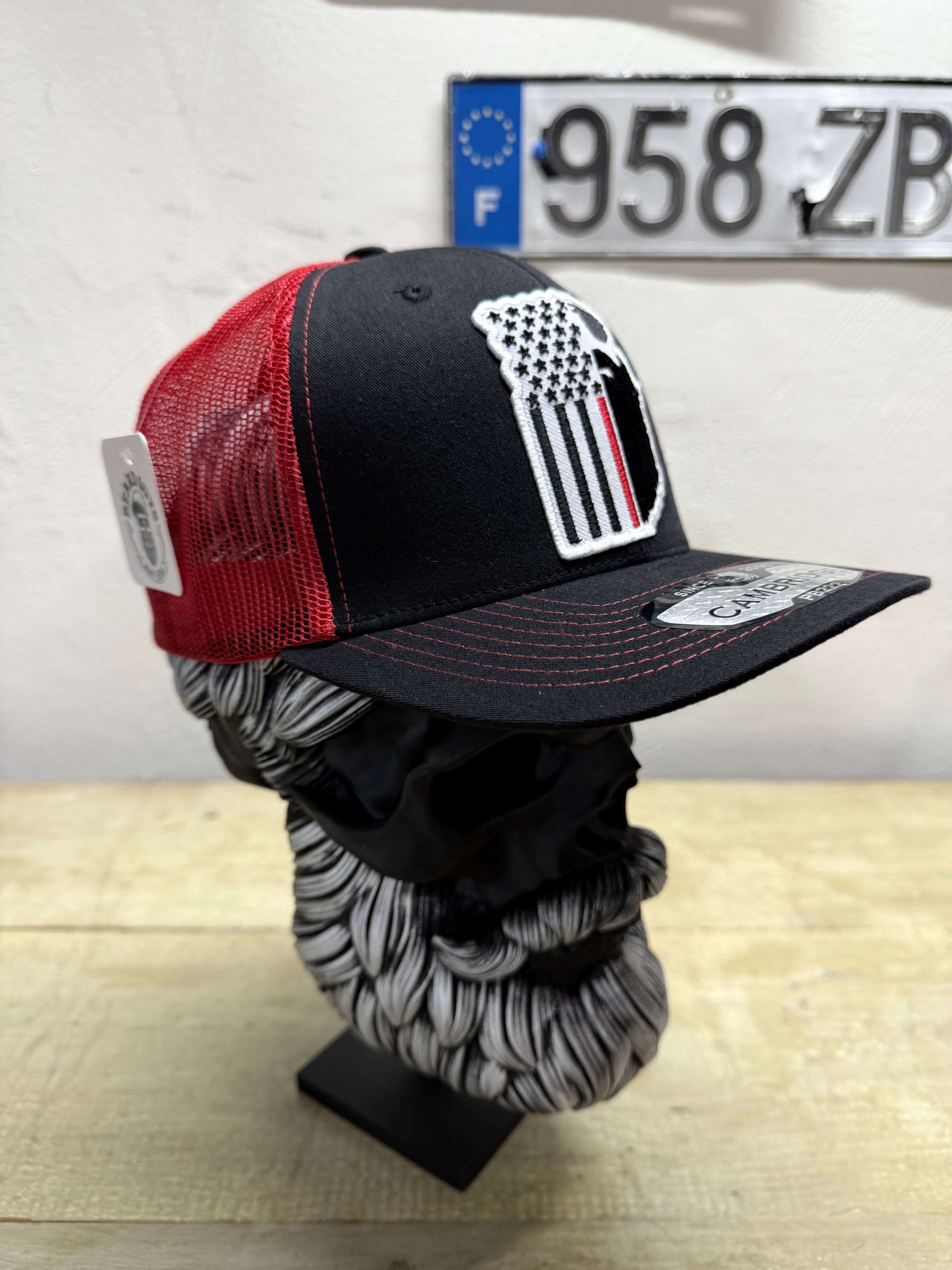 American Beard Flag With Red Stripe For Bearded Fireman Trucker Hat Side